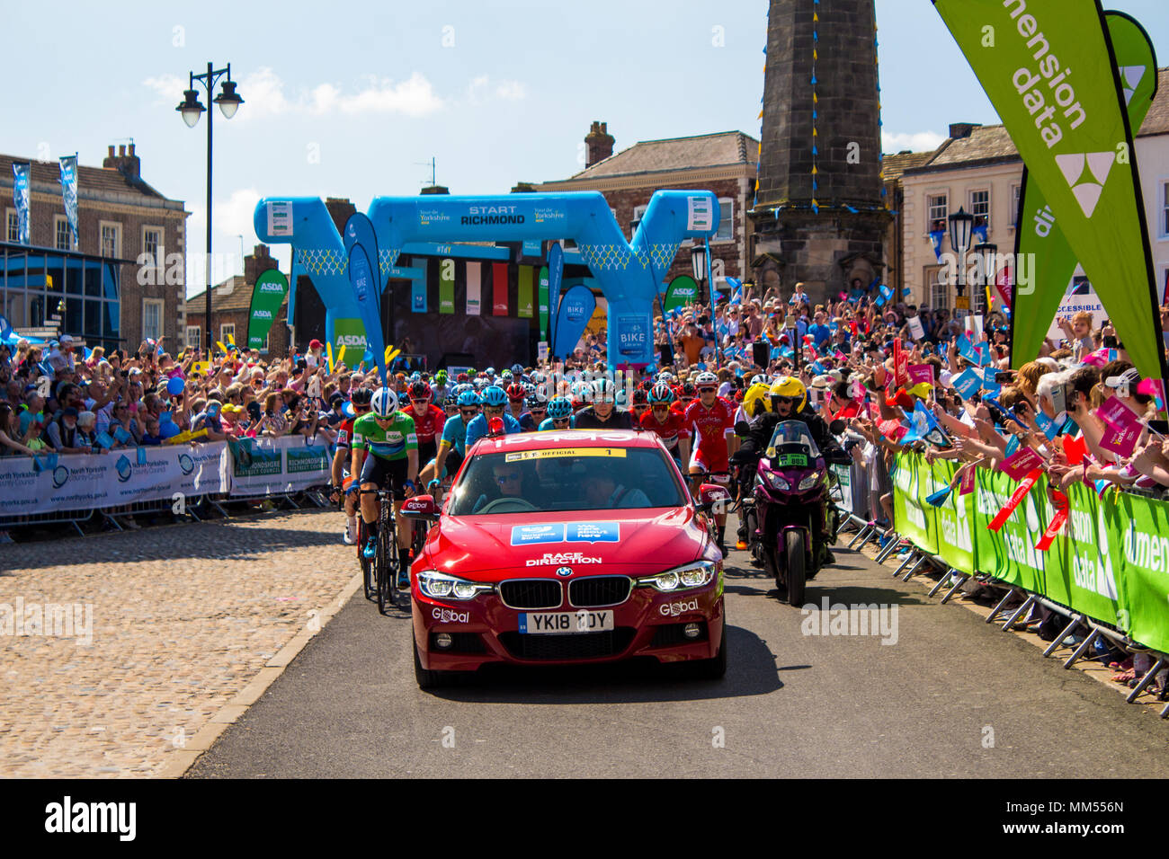 Tour de Yorkshire Cycle Race, stadio 3 North Yorkshire, Richmond a Scarborough, posizione start, Team La Ragnatela Solare's Max Walscheid ha vinto. Foto Stock