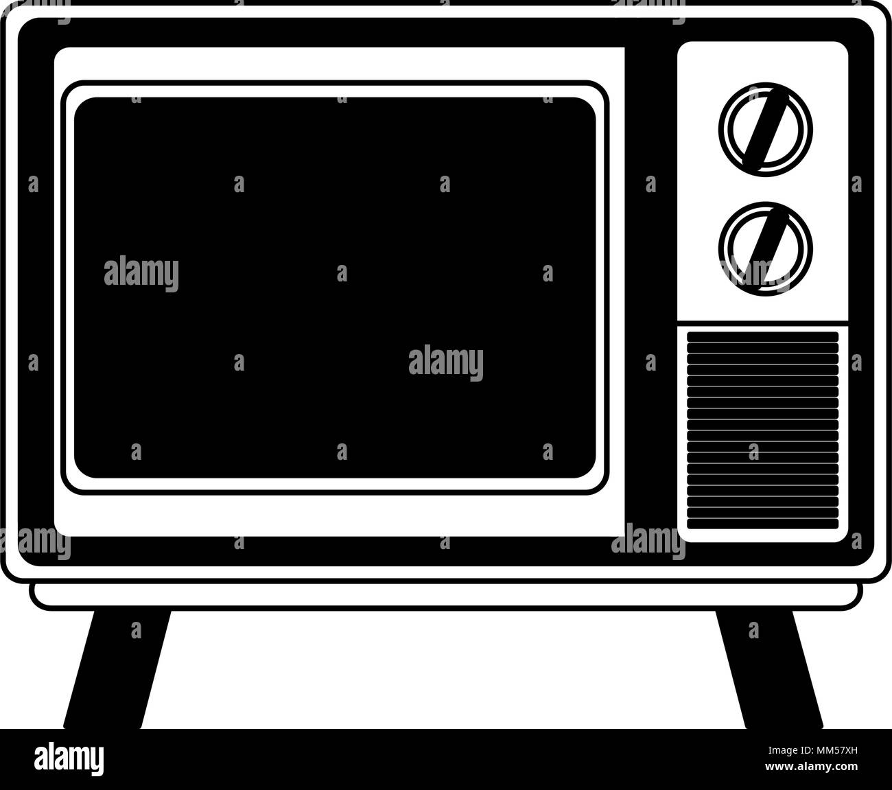 Antico simbolo della televisione in bianco e nero Illustrazione Vettoriale