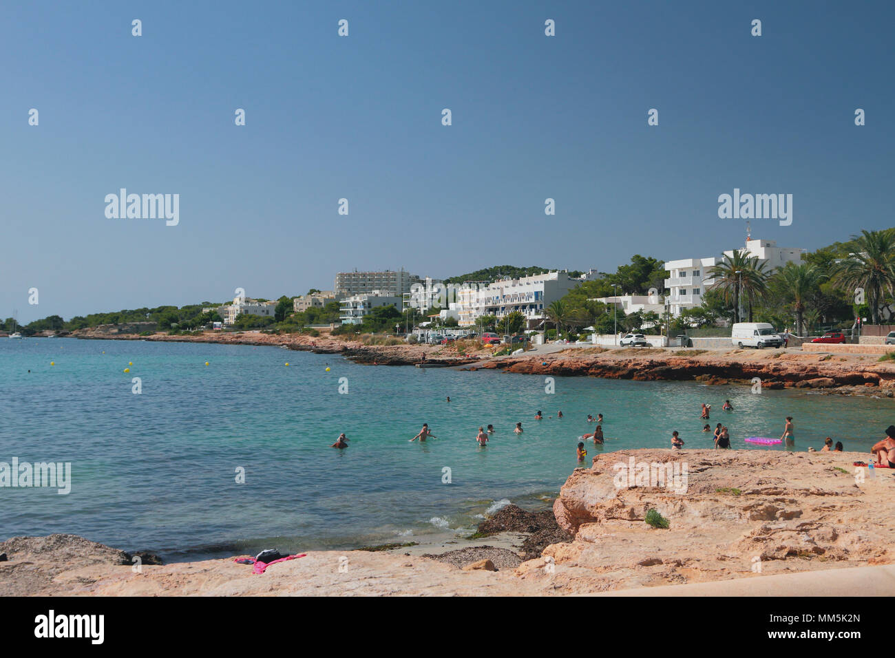 Resort sul mare. San Antonio, Ibiza, Spagna Foto Stock