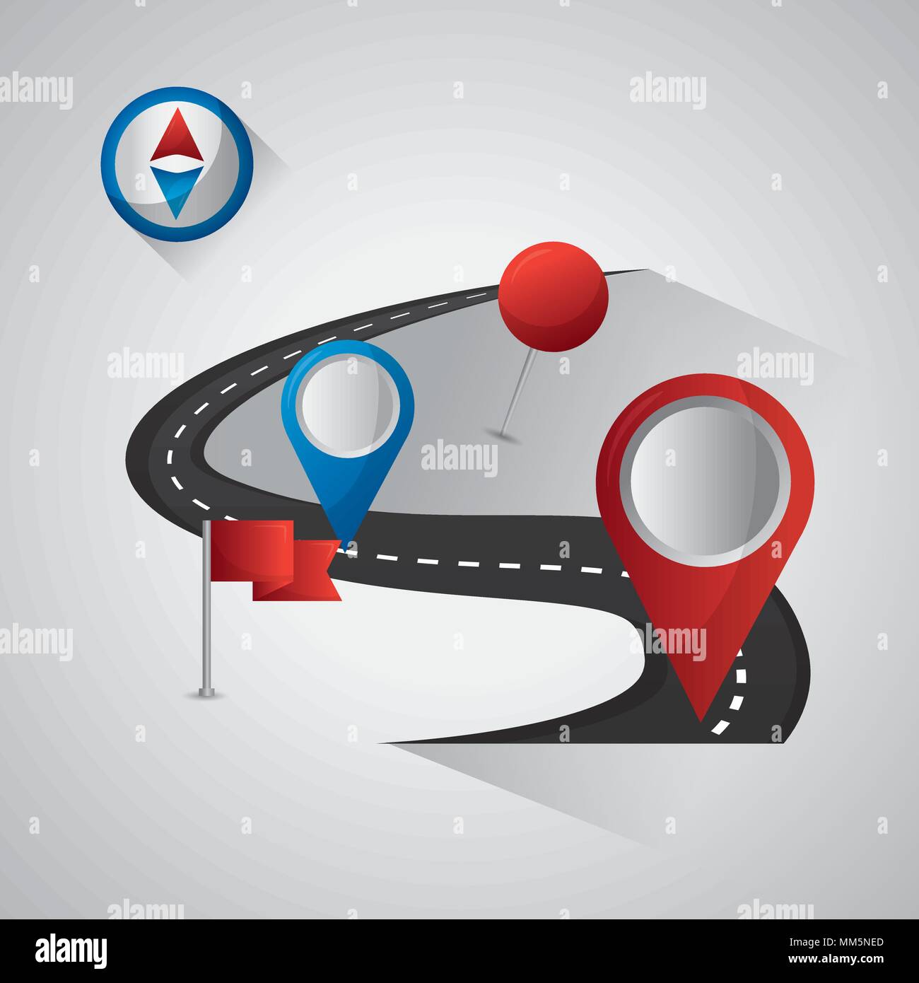 Applicazione di navigazione gps grande strada pin mappe bandiera posizione punto di arrivo illustrazione vettoriale Illustrazione Vettoriale