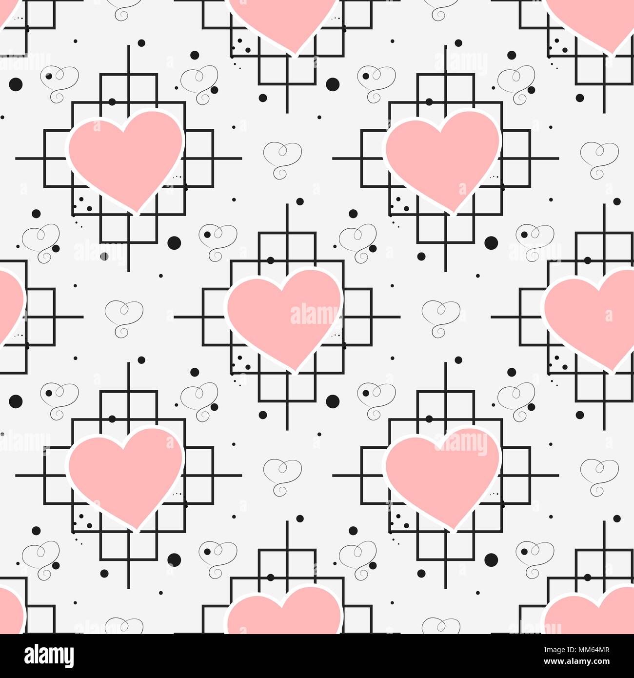 Cuore rosso e la linea seamless pattern su sfondo bianco eps 10 Illustrazione Vettoriale