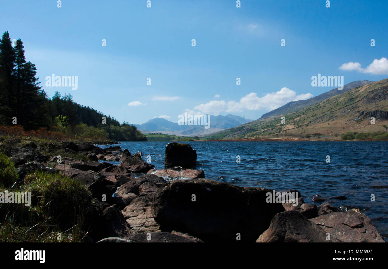 Vista delle montagne da Llynnau Mymbyr Foto Stock