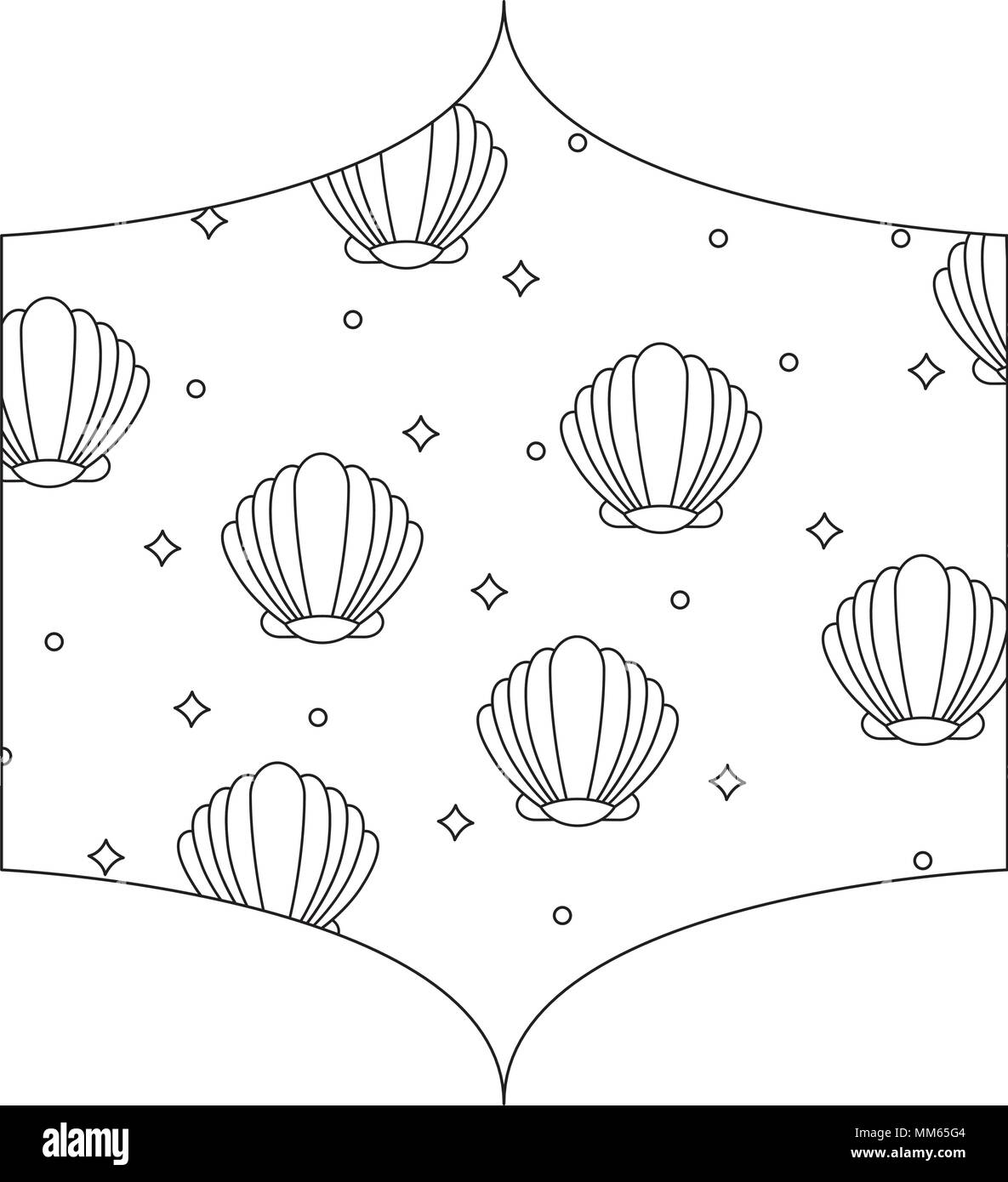 Cornice decorativa con conchiglie pattern su sfondo bianco, illustrazione vettoriale Illustrazione Vettoriale