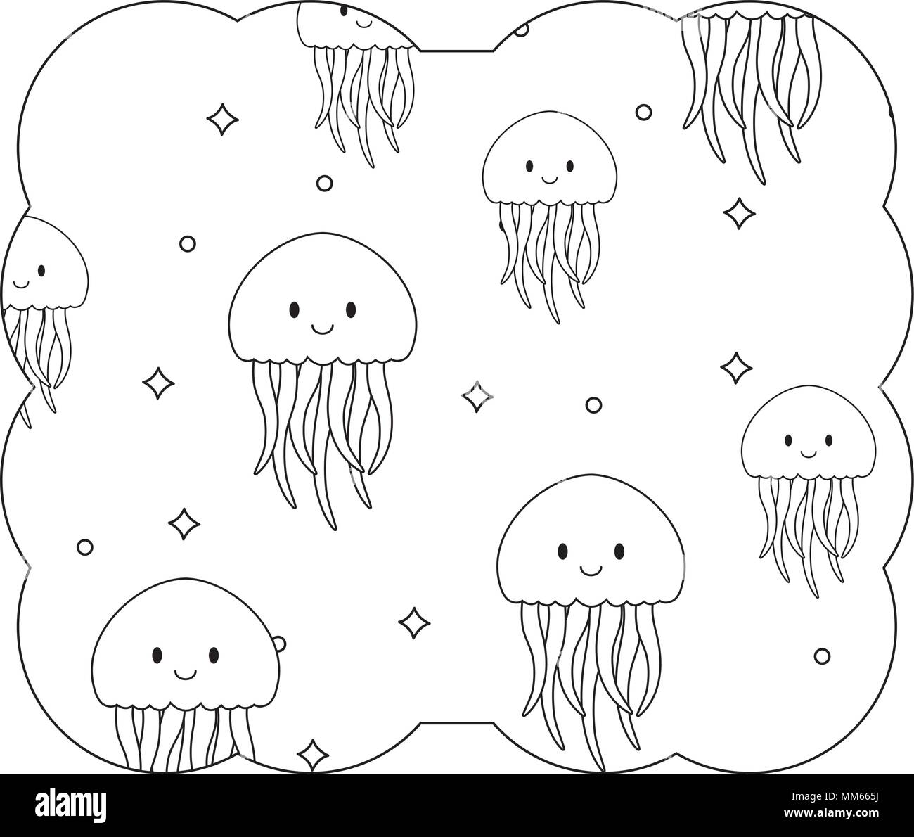 Cornice decorativa con graziosi meduse pattern su sfondo bianco, illustrazione vettoriale Illustrazione Vettoriale