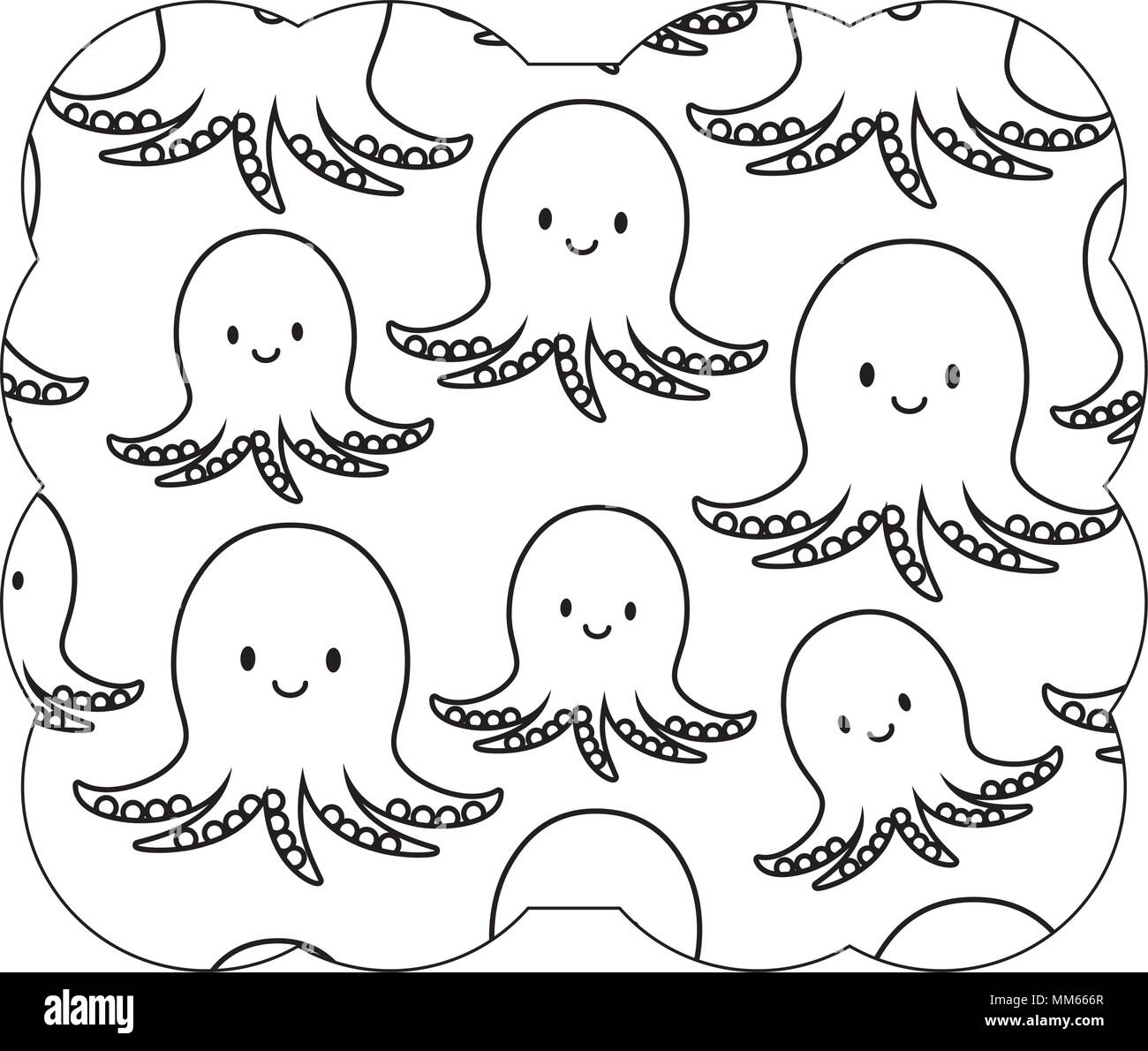 Cornice decorativa con graziosi octopus pattern su sfondo bianco, illustrazione vettoriale Illustrazione Vettoriale