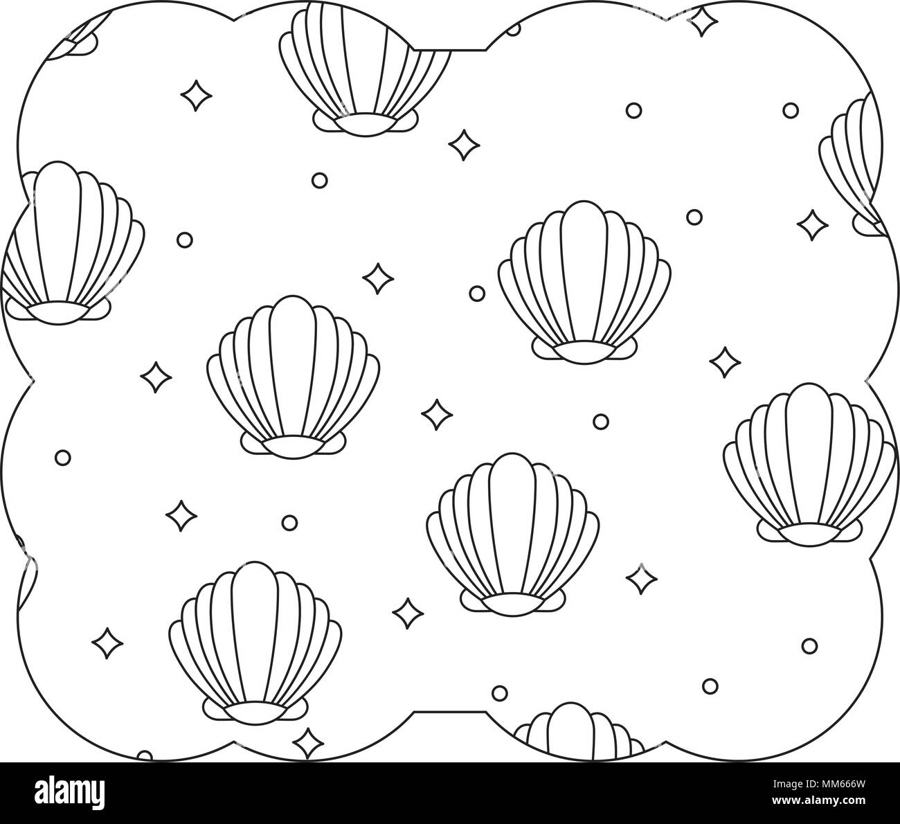 Cornice decorativa con conchiglie pattern su sfondo bianco, illustrazione vettoriale Illustrazione Vettoriale