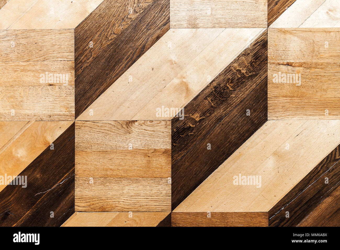 In legno classico design parquet, cubetti di volume illusione. Pavimentazione texture di sfondo Foto Stock