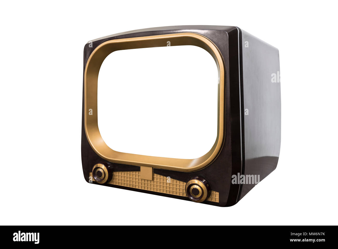 Vintage degli anni cinquanta la televisione isolato su bianco con taglio fuori schermo e percorso di clipping. Foto Stock