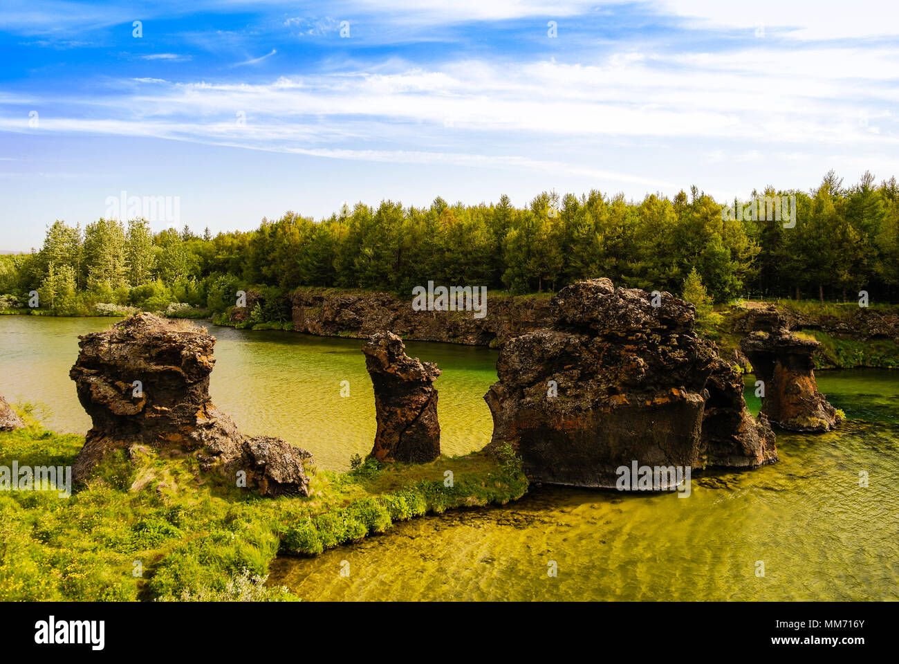 Kalfastrond scultura di lava intorno al Lago Myvatn in Islanda Foto Stock