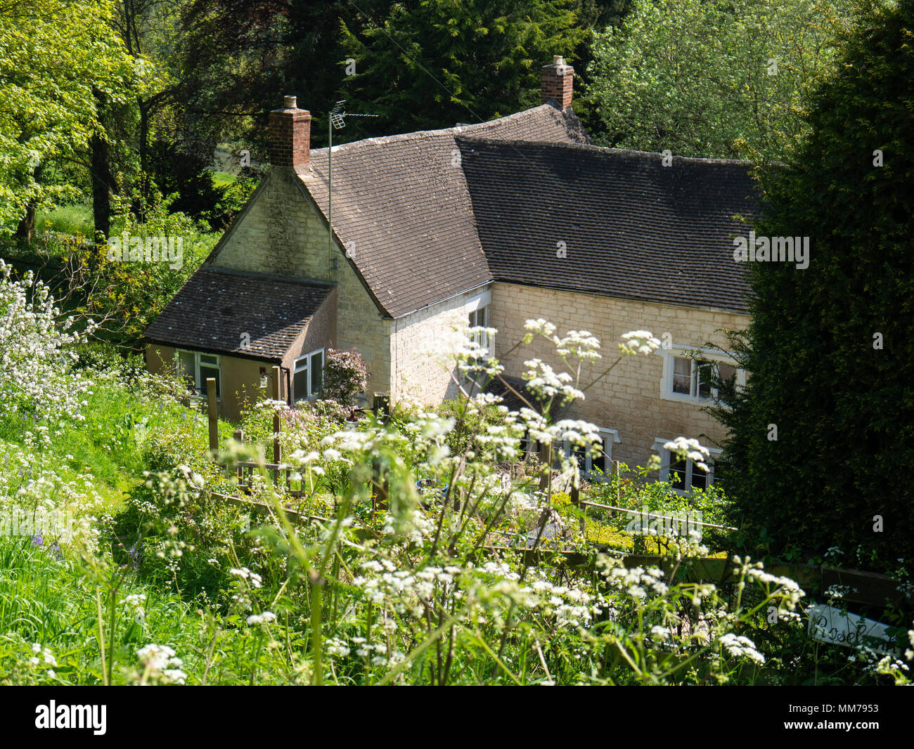 Rosebank cottage (precedentemente cottage di banca), Ex casa del sidro con Rosie autore Laurie Lee, Slad, Gloucestershire, Regno Unito Foto Stock