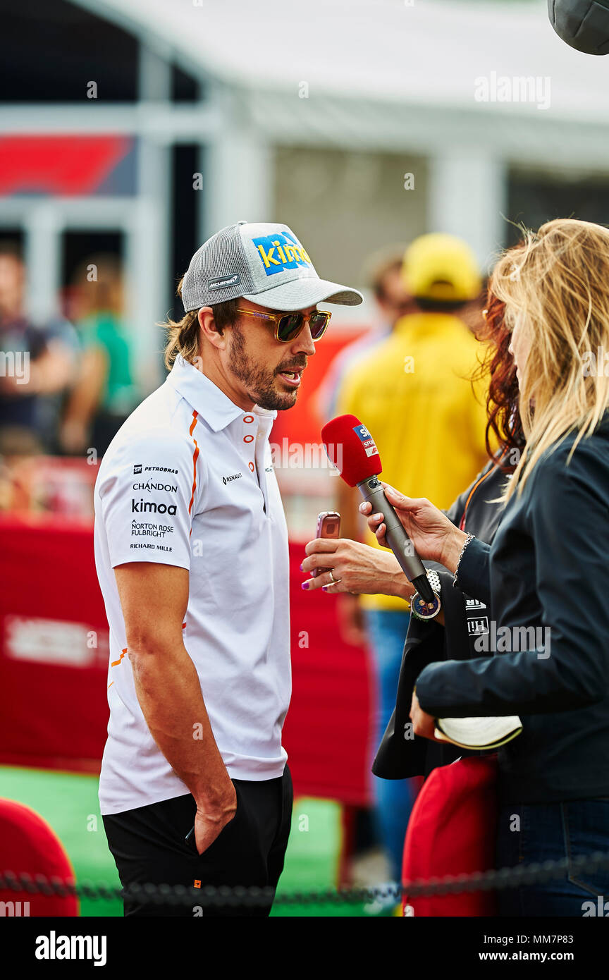 Barcellona, Spagna. Il 10 maggio, 2018. Fernando Alonso del team Mclaren di colloqui con i media durante i piloti di Formula Uno di arrivo e conferenza stampa al giorno. Credito: Pablo Guillen Alamy News Foto Stock