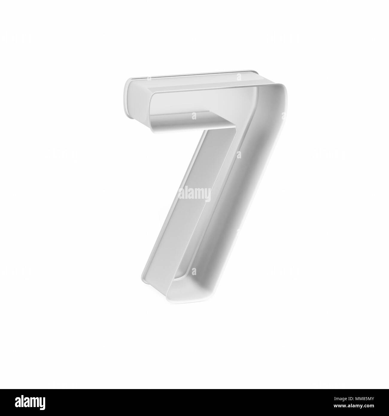 Cottura in metallo tortiera o cookie cutter come cifra matematica 7 su sfondo bianco, rendering 3D immagine font Foto Stock