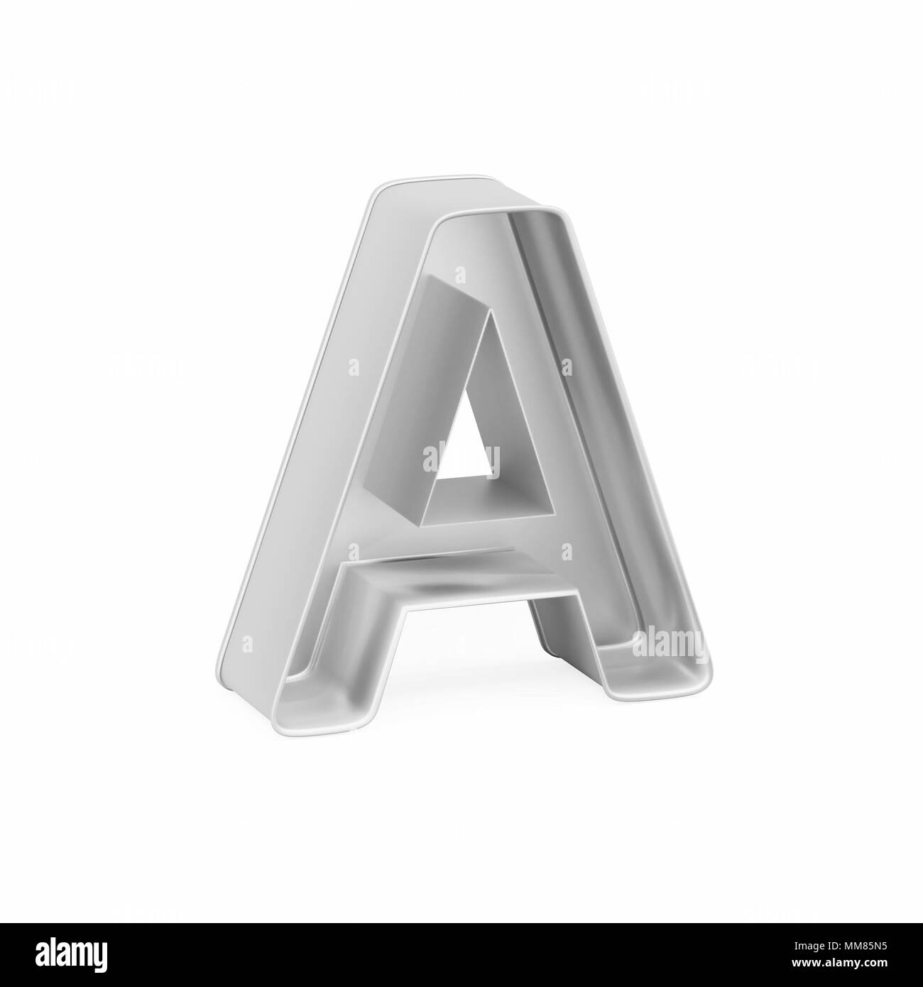 Cottura in metallo tortiera o cookie cutter come lettera A maiuscola su sfondo bianco, rendering 3D immagine font Foto Stock