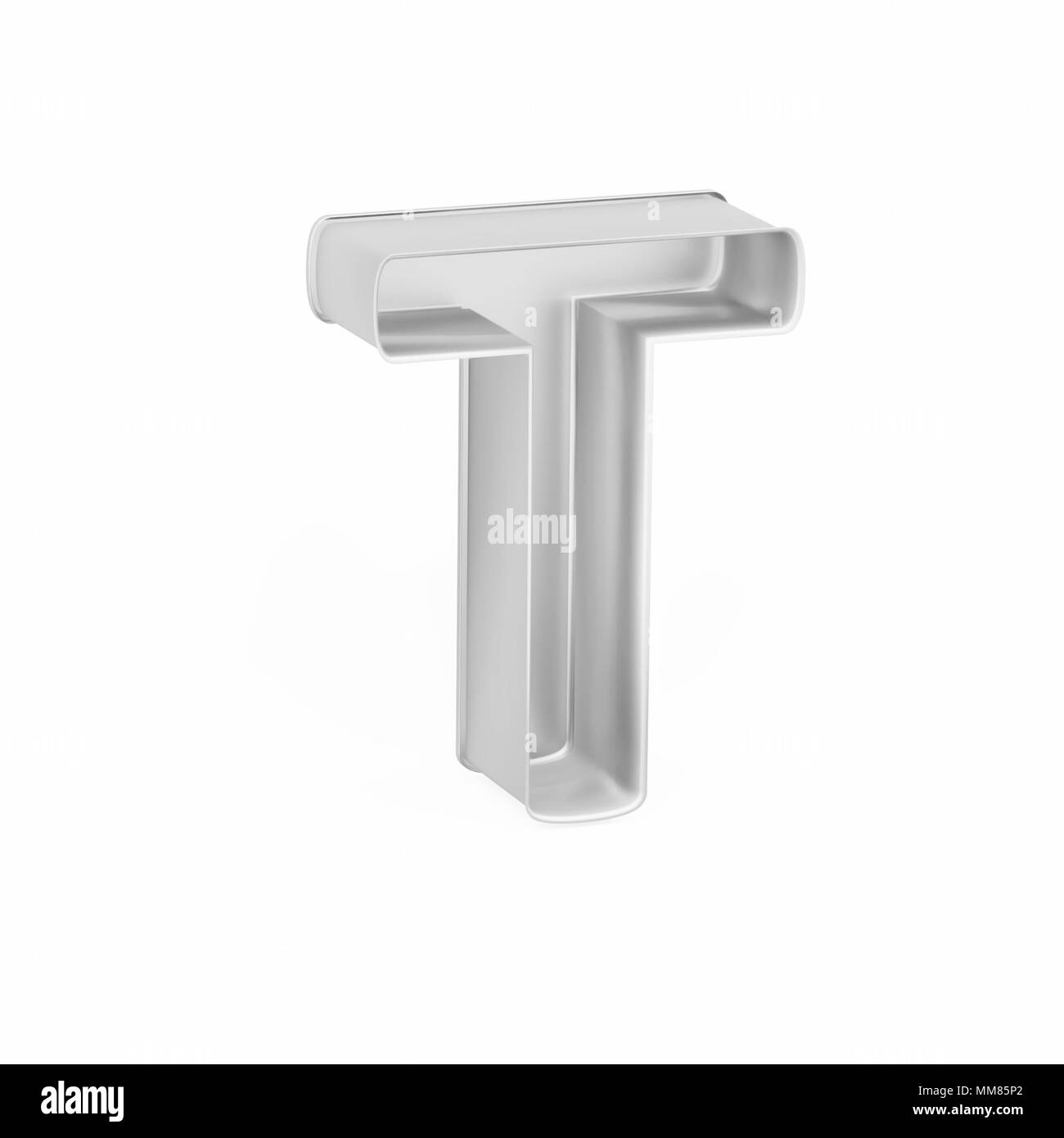 Cottura in metallo tortiera o cookie cutter come T maiuscola su sfondo bianco, rendering 3D immagine font Foto Stock