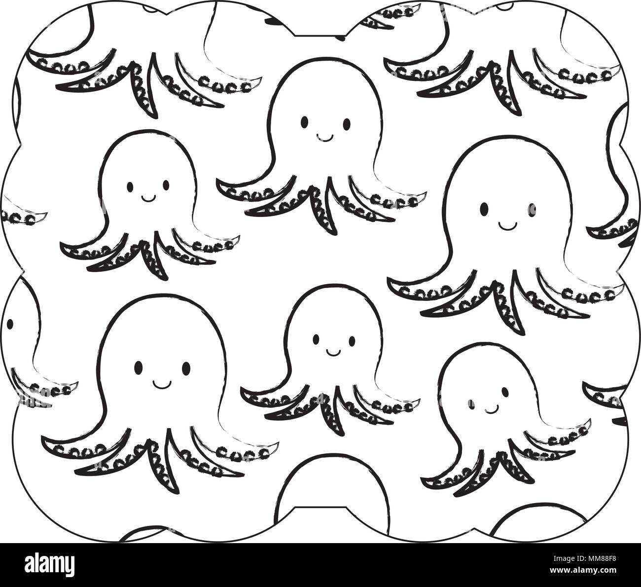 Cornice decorativa con graziosi octopus pattern su sfondo bianco, illustrazione vettoriale Illustrazione Vettoriale