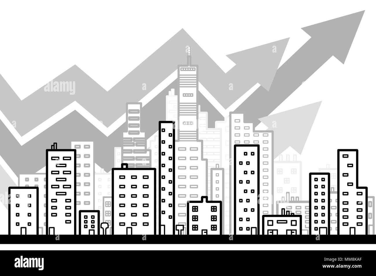 Linea di arte moderna città grande sfondo con grattacieli flat uno stile di design Foto Stock