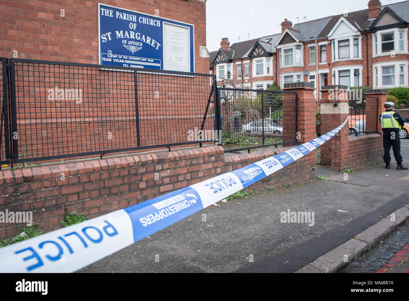 Walgrave Road, Coventry, West Midlands, Regno Unito. Dal 8 aprile 2018. Una donna è critica dopo essere stato pugnalato al di fuori di una chiesa a Coventry. La donna, creduto Foto Stock