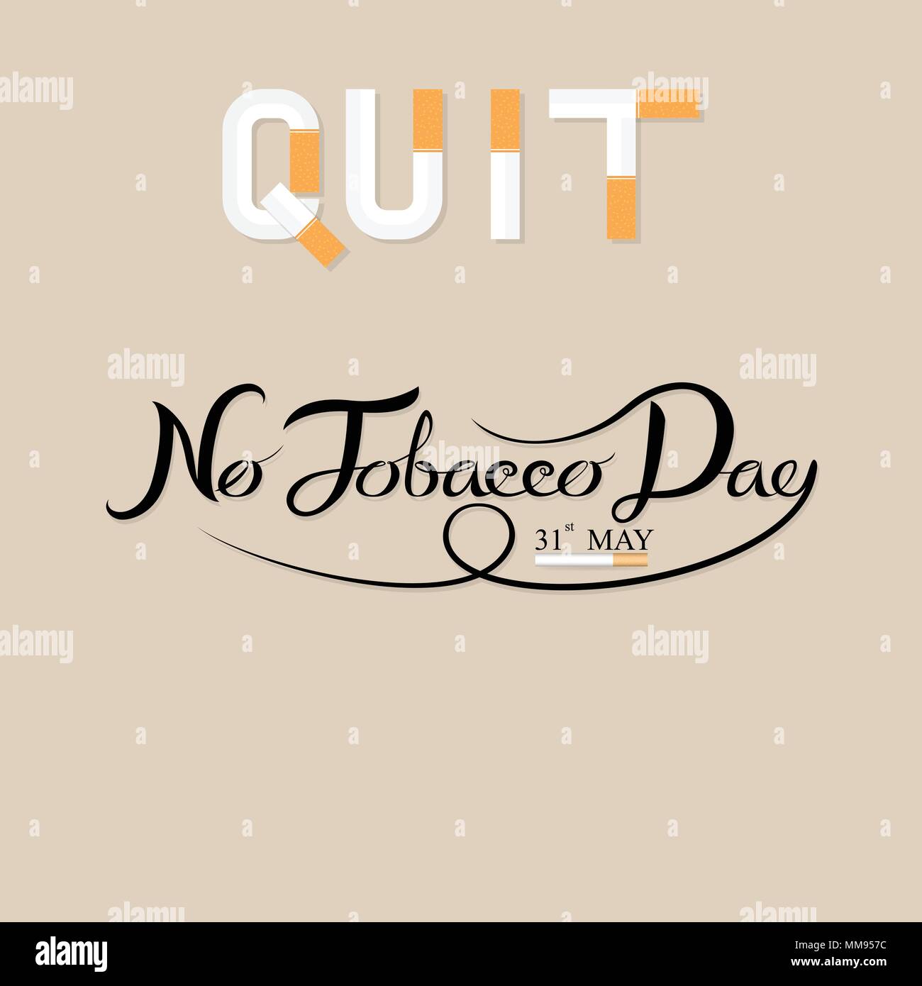 Celebra la Giornata Mondiale senza tabacco mano annegare calligraphy background design.Mondo non fumatori mano giorno annegare tipografici ed elementi di design.31 Maggio Mondiale senza tabacco Illustrazione Vettoriale