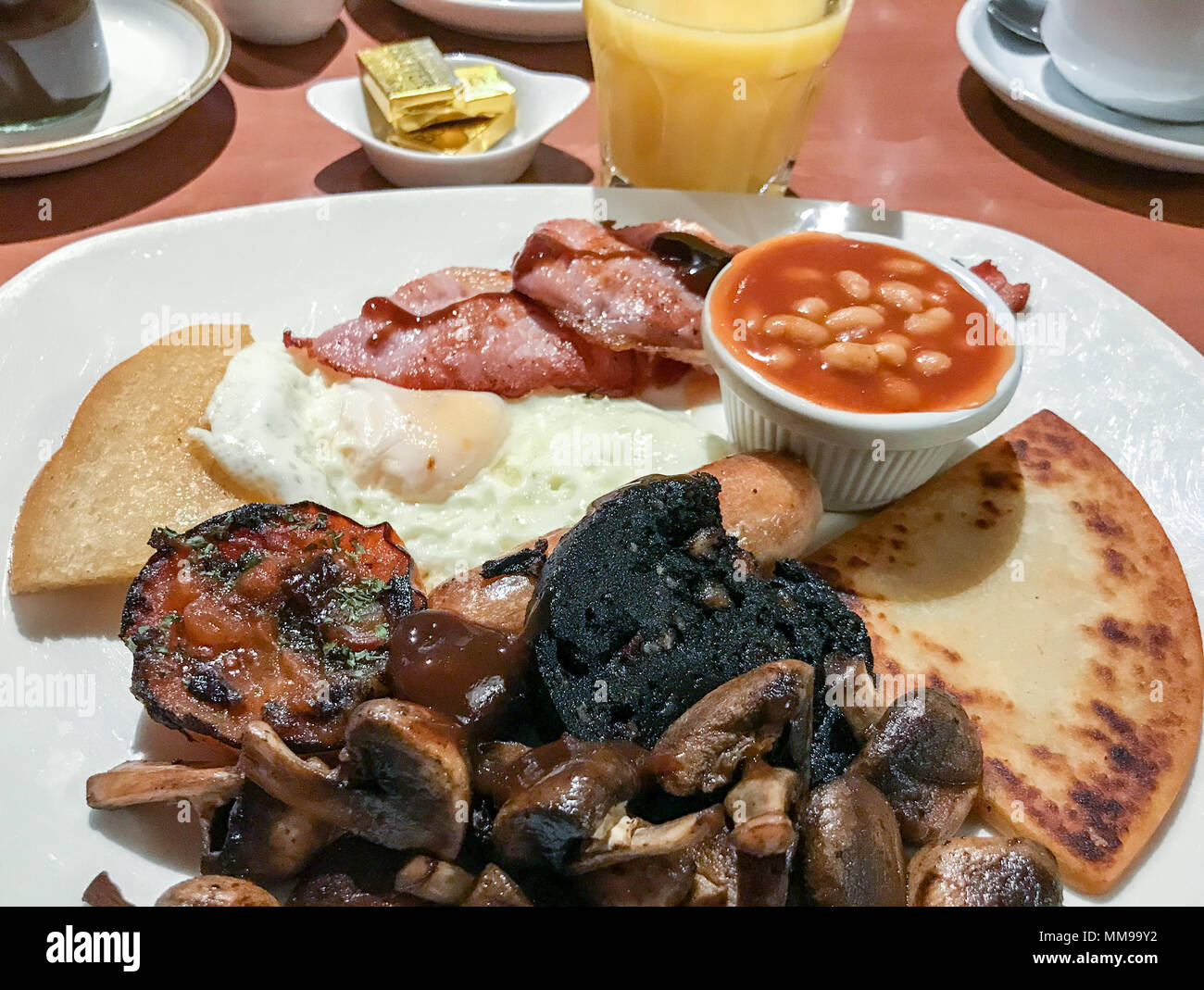 Tradizionale fritte scozzesi,colazione cucinata, Hamilton,South Lanarkshire,Scozia,UK Foto Stock