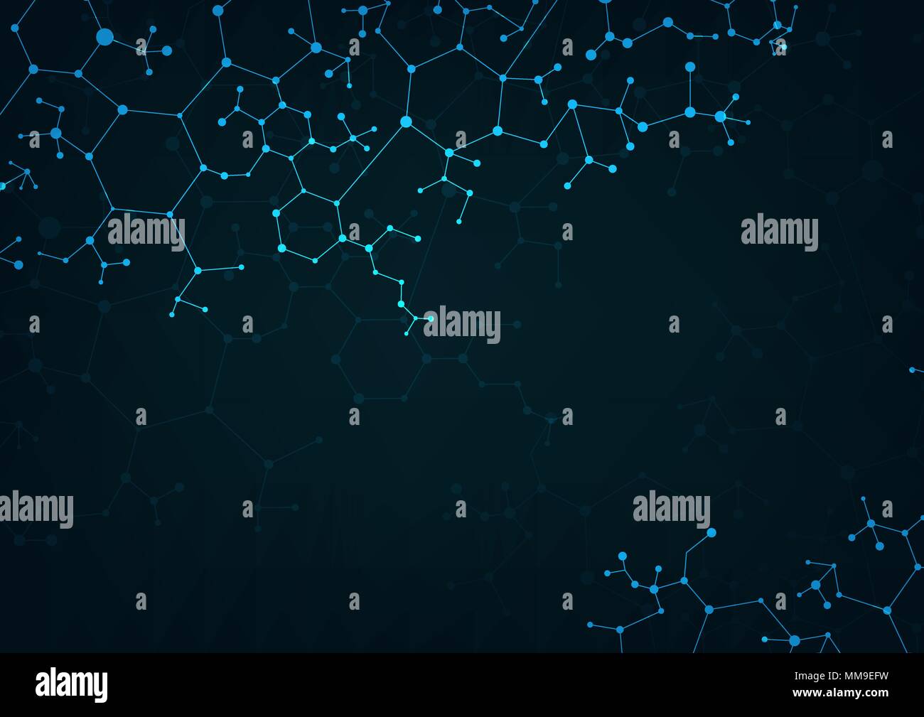 Virtuale sfondo astratto con particelle, molecola struttura. Illustrazione Vettoriale