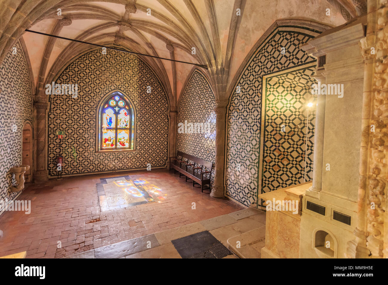 Sintra, Portogallo - 21 Marzo 2018: artistico decorazione gotica all'interno del famoso Palazzo Pena di Sintra Foto Stock