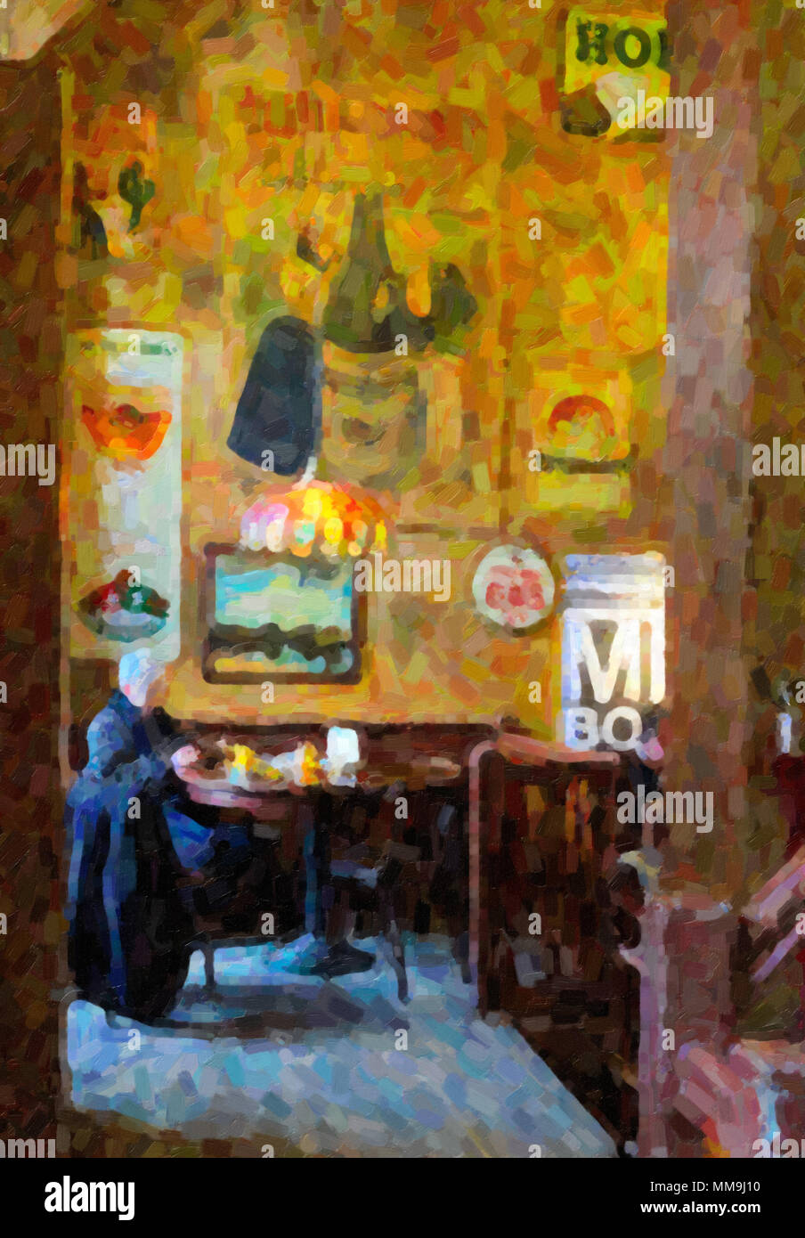 Lettura di una donna in un tipico olandese barra marrone, digital'effetto pittura ad olio Foto Stock