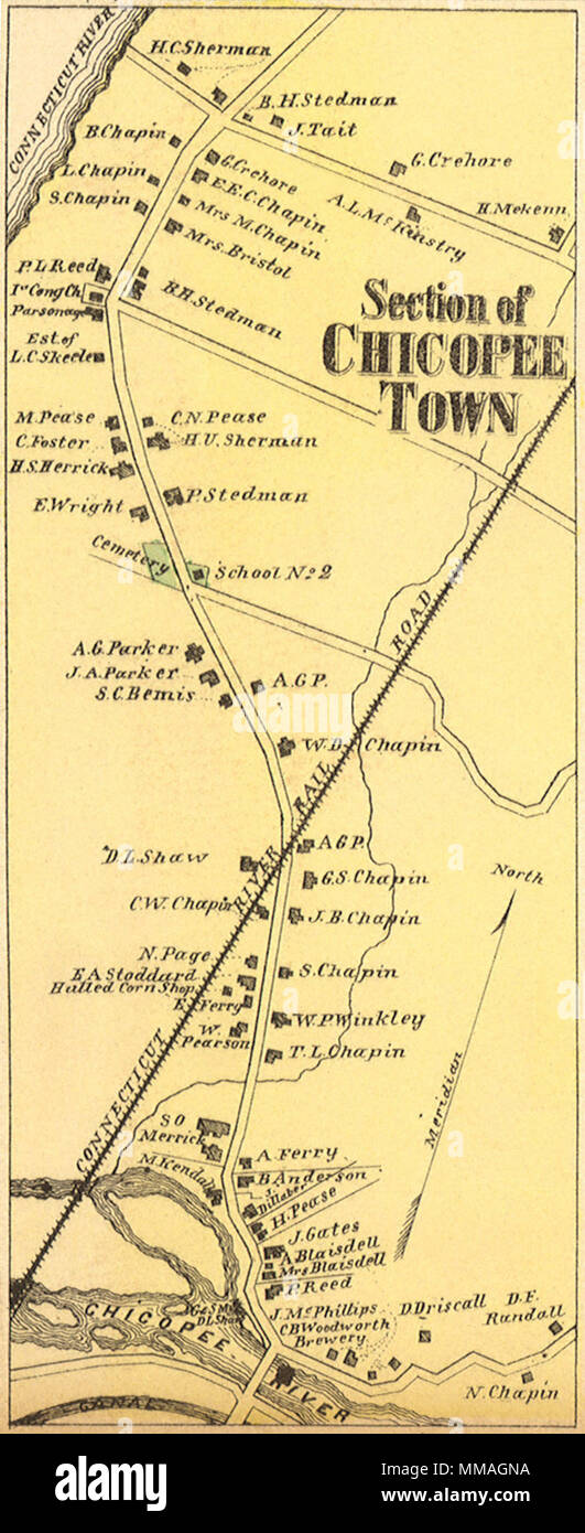 Mappa della sezione di Chicopee città. 1879 Foto Stock