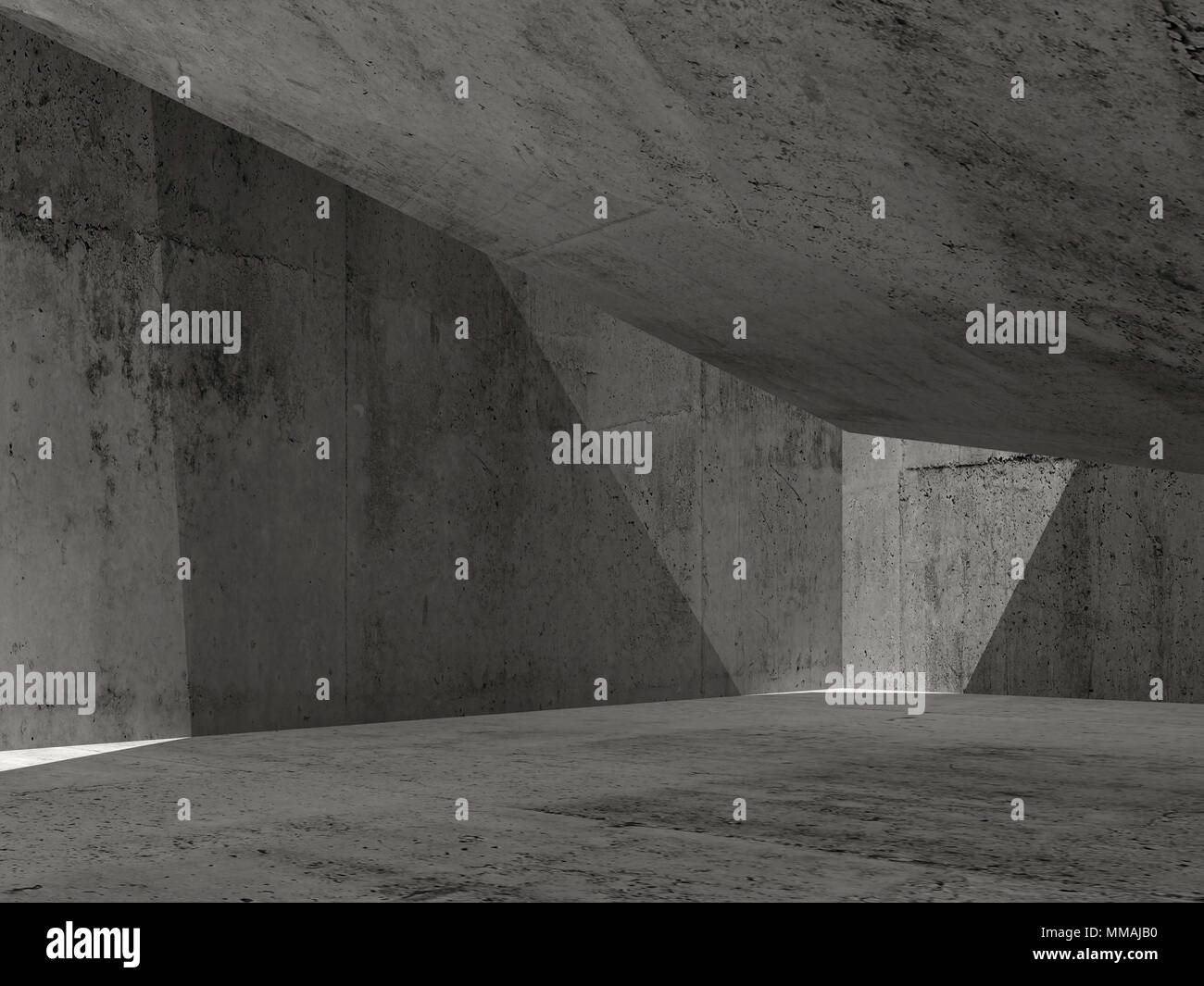 Abstract scuri interni in calcestruzzo, contemporanea architettura minima sfondo, 3D render illustrazione Foto Stock