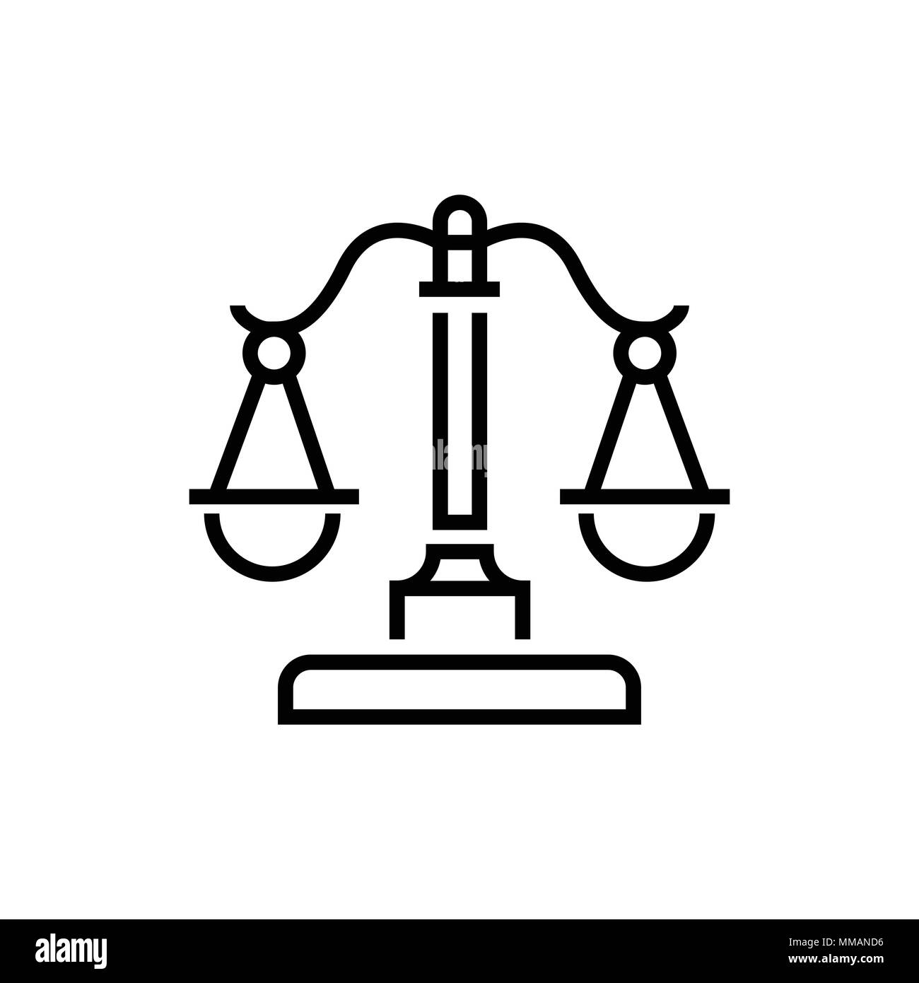 Giustizia scale - Progettazione di linea singola icona isolato Illustrazione Vettoriale