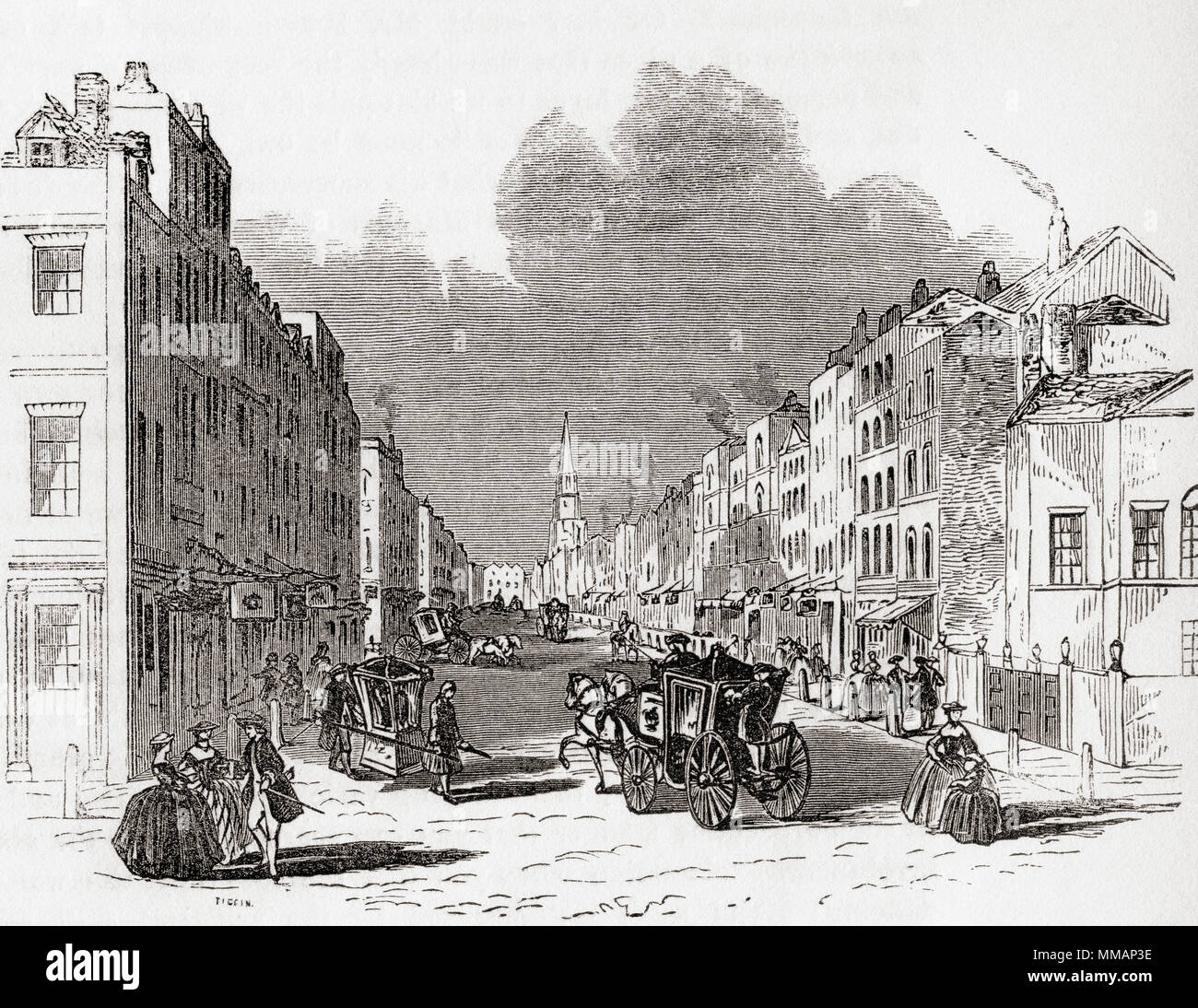 Pall Mall, City of Westminster, Londra, Inghilterra visto qui c.1740. Da Vecchia Inghilterra: un museo pittorico, pubblicato nel 1847. Foto Stock