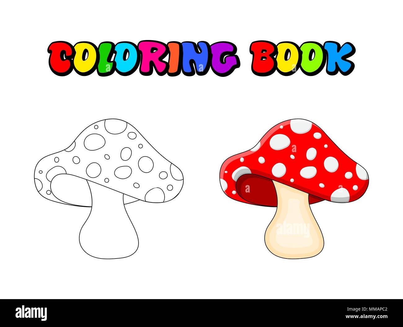 Cartoon toadstool libro da colorare isolati su sfondo bianco Illustrazione Vettoriale