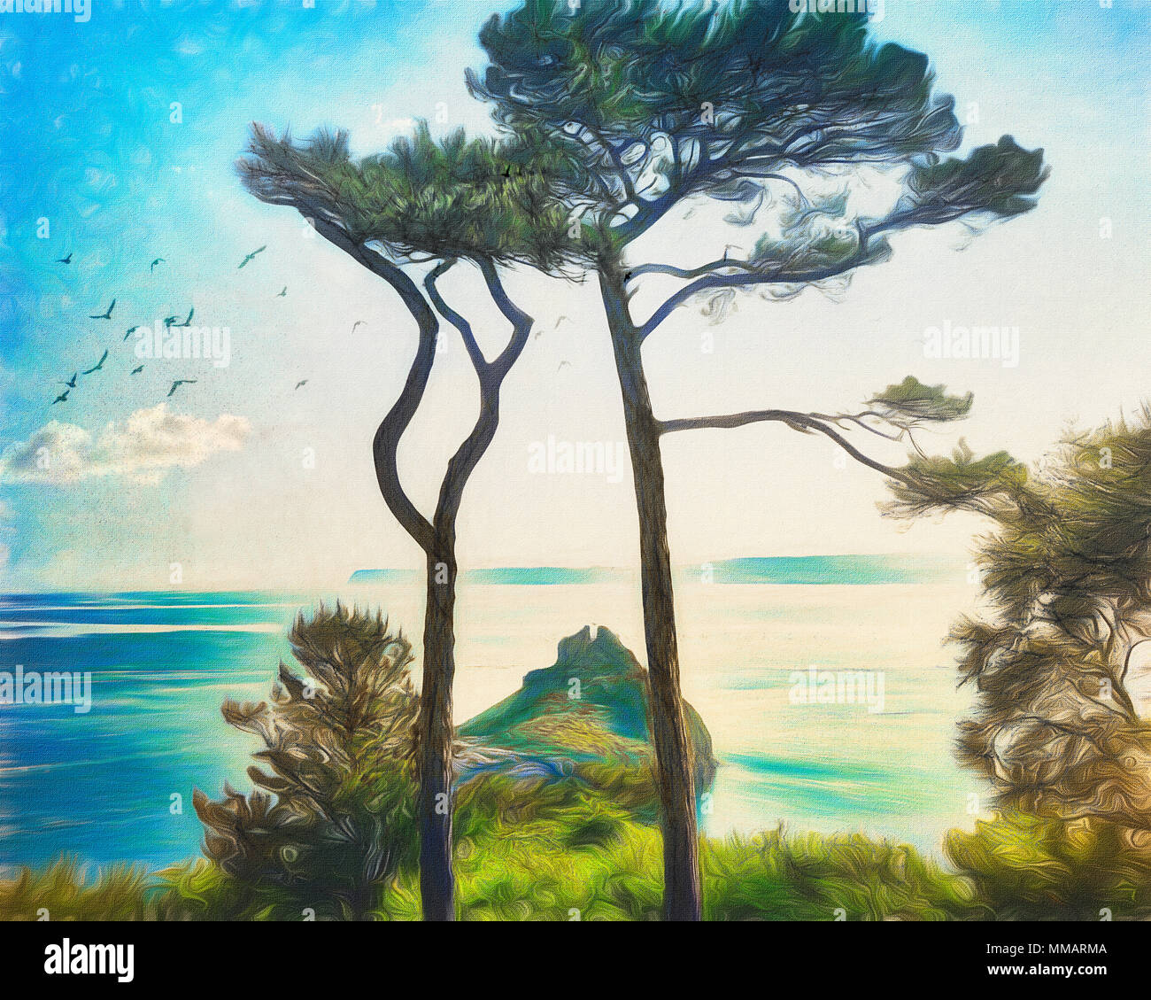Arte digitale: Thatcher Rock, Torquay, Devon, Gran Bretagna Foto Stock
