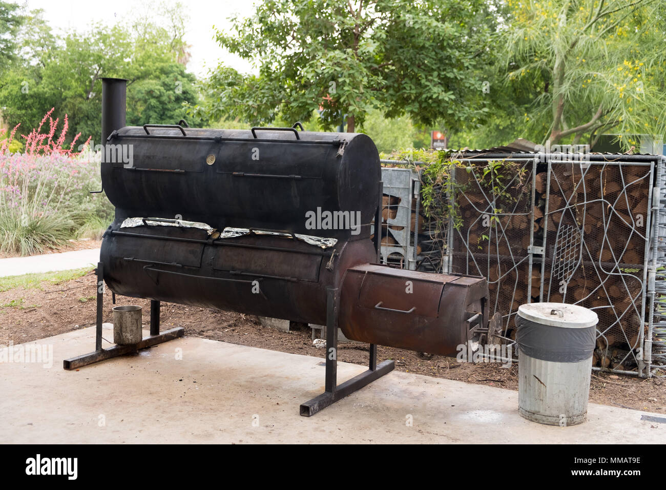 Nel Texas meridionale fumatore BBQ Foto Stock