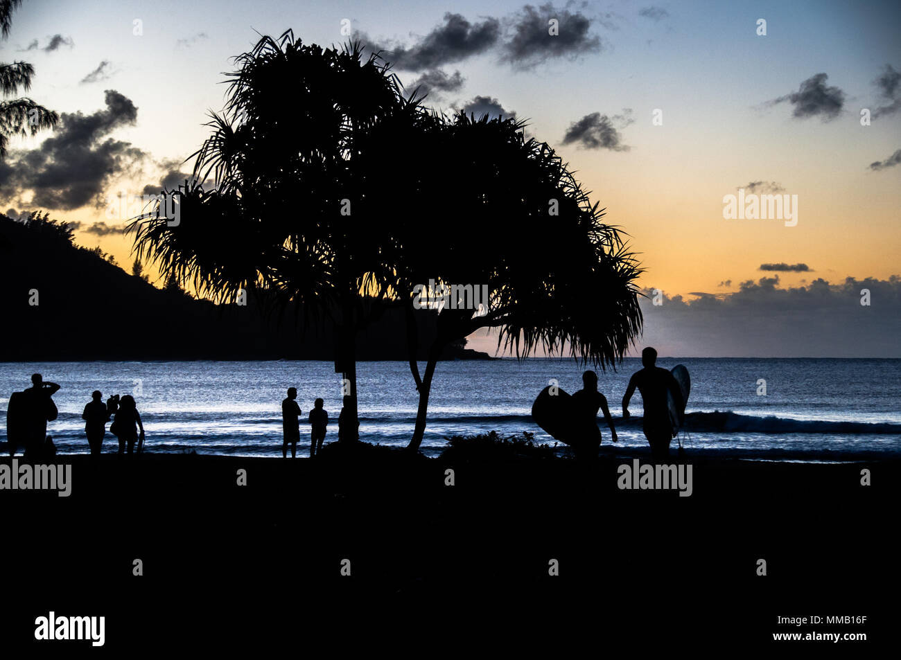 Tramonto sulla Baia di Hanalei Foto Stock