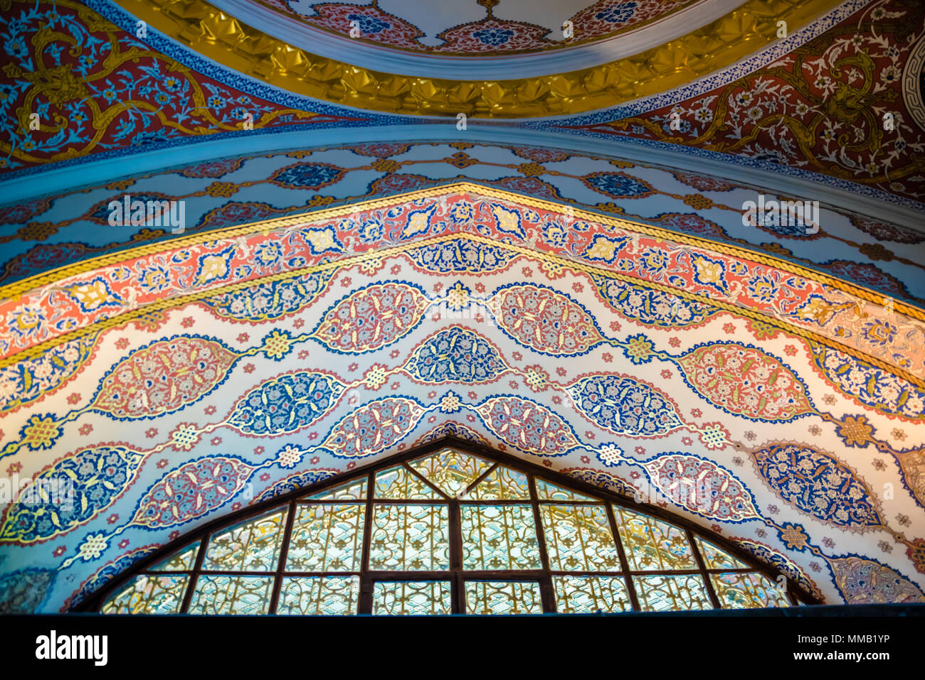 Vista del soffitto della sala di circoncisione presso il Palazzo di Topkapi, il museo grande destinazione,a Istanbul, Turchia. Foto Stock
