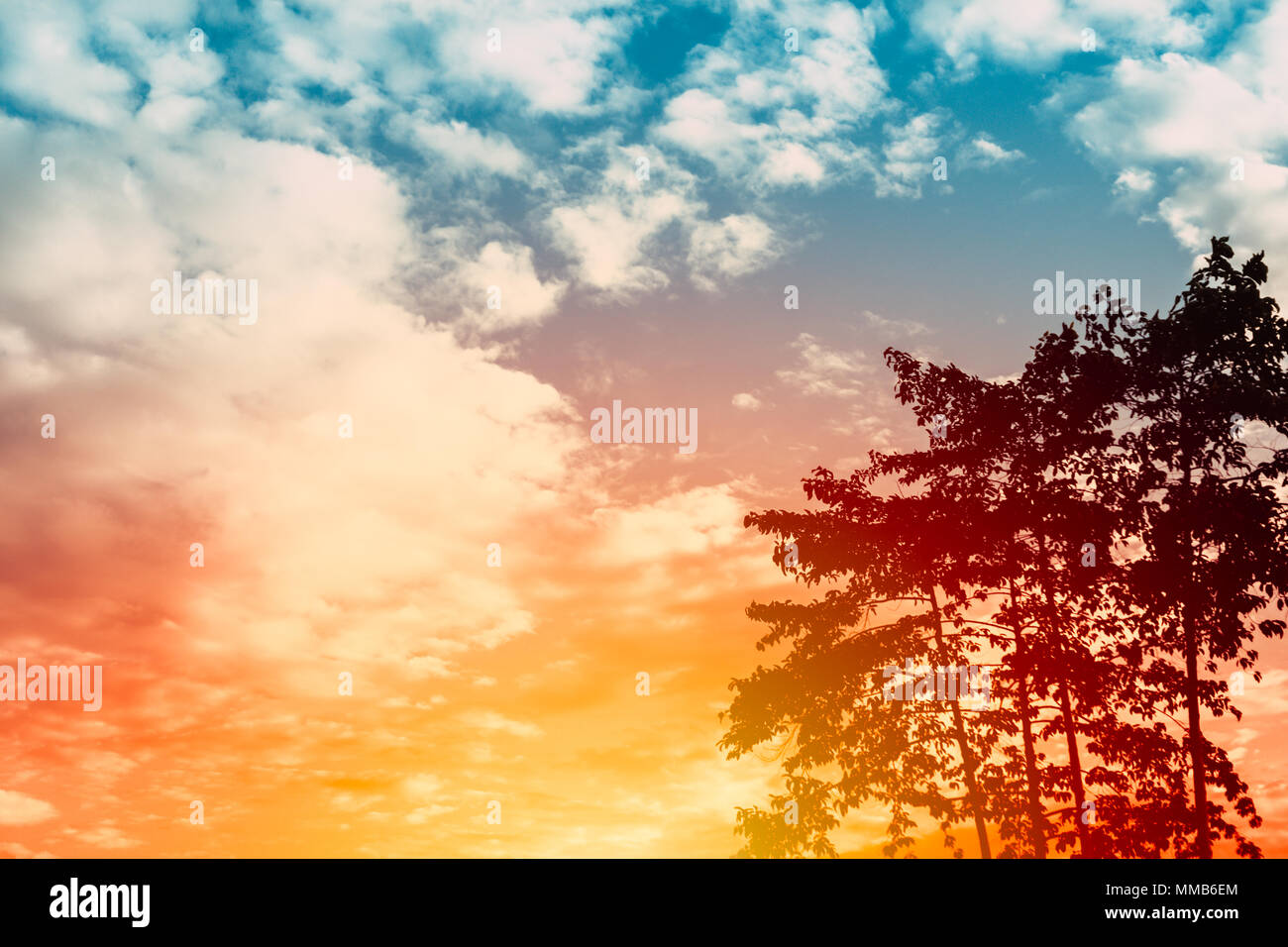Sunset fluffy cloud cielo colorato con silhouette della struttura bella vista per lo sfondo Foto Stock