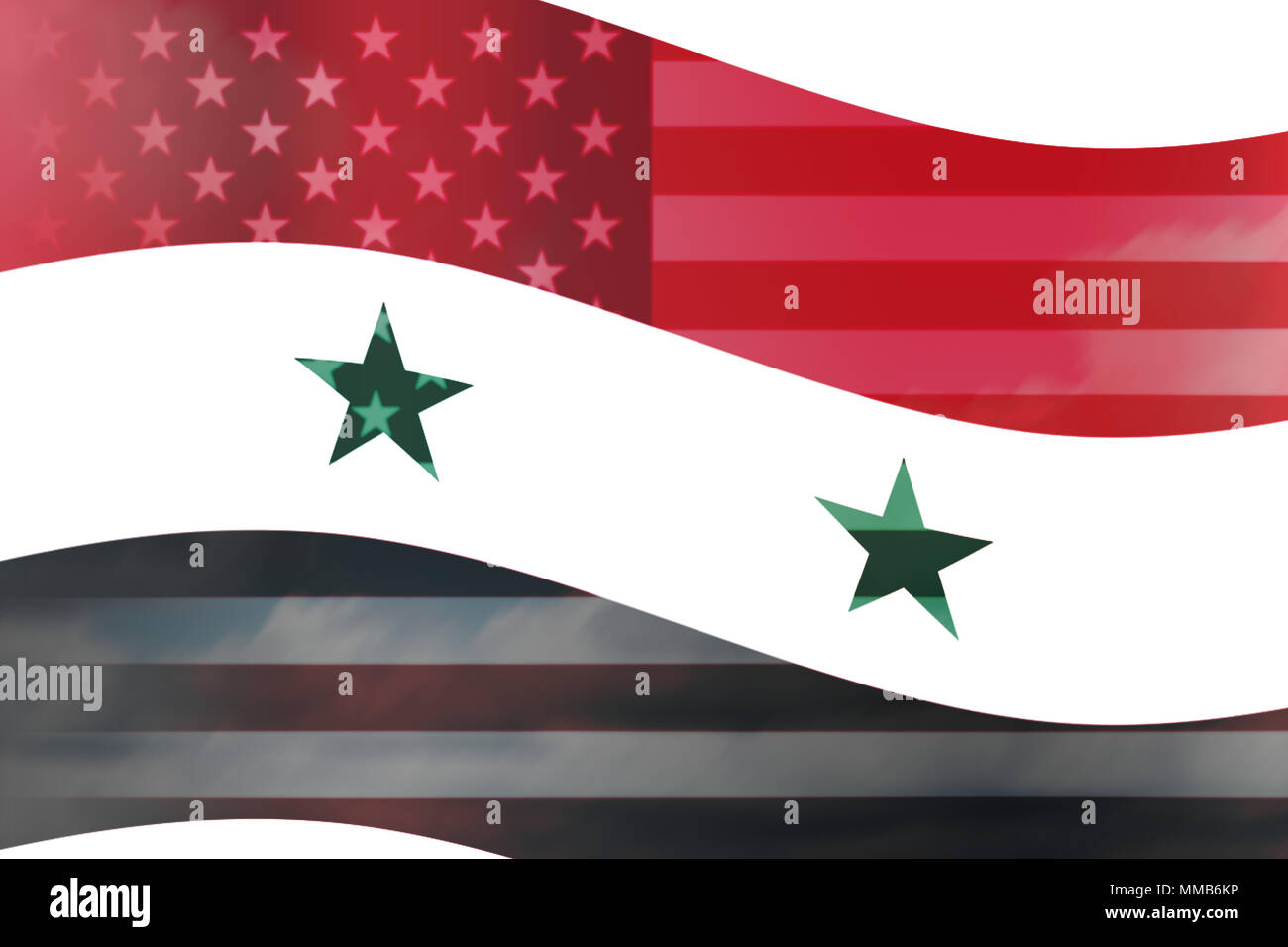 La siria paese overlay con bandiera degli Stati Uniti wave illustrazione. Foto Stock