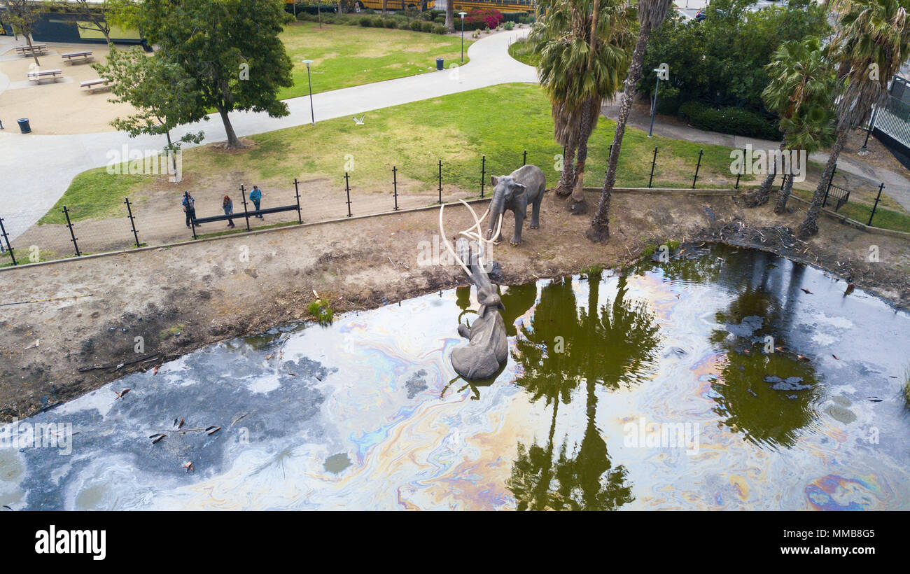 Mammut intrappolato nel display di catrame, La Brea Tar Pits, Los Angeles, California Foto Stock