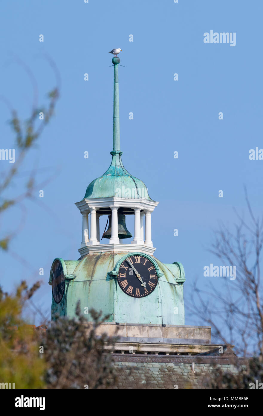 Torre dell'orologio e il campanile di una British edificio vittoriano.nel West Sussex, in Inghilterra, Regno Unito. Ritratto. Foto Stock