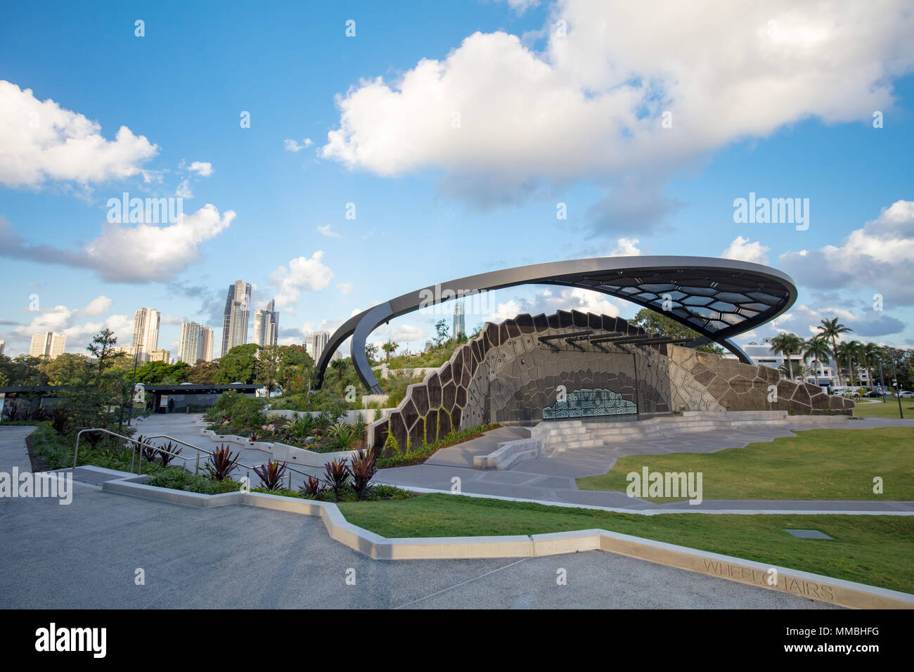 HOTA outdoor performance center e in fase di Evandale parco vicino a Surfers Paradise, Gold Coast, Queensland, Australia Foto Stock