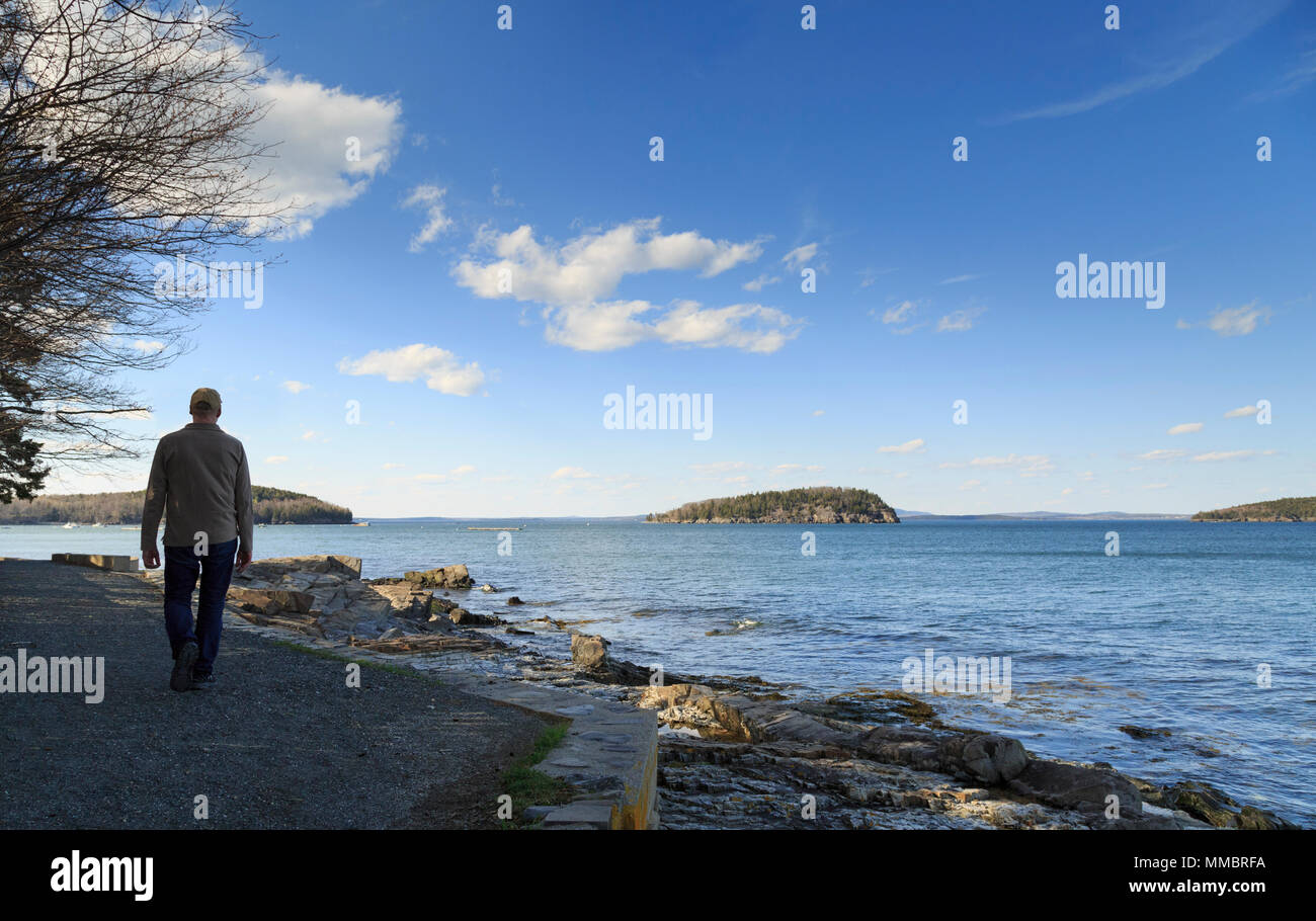 Il percorso di Shore Park lungo il lungomare, Bar Harbor, Mt isola deserta, New England, Maine, Stati Uniti d'America Foto Stock