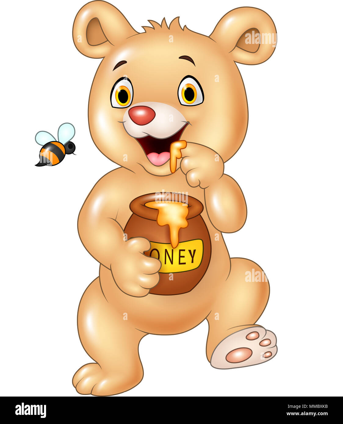 Carino baby orso holding honey pot isolati su sfondo bianco Foto Stock