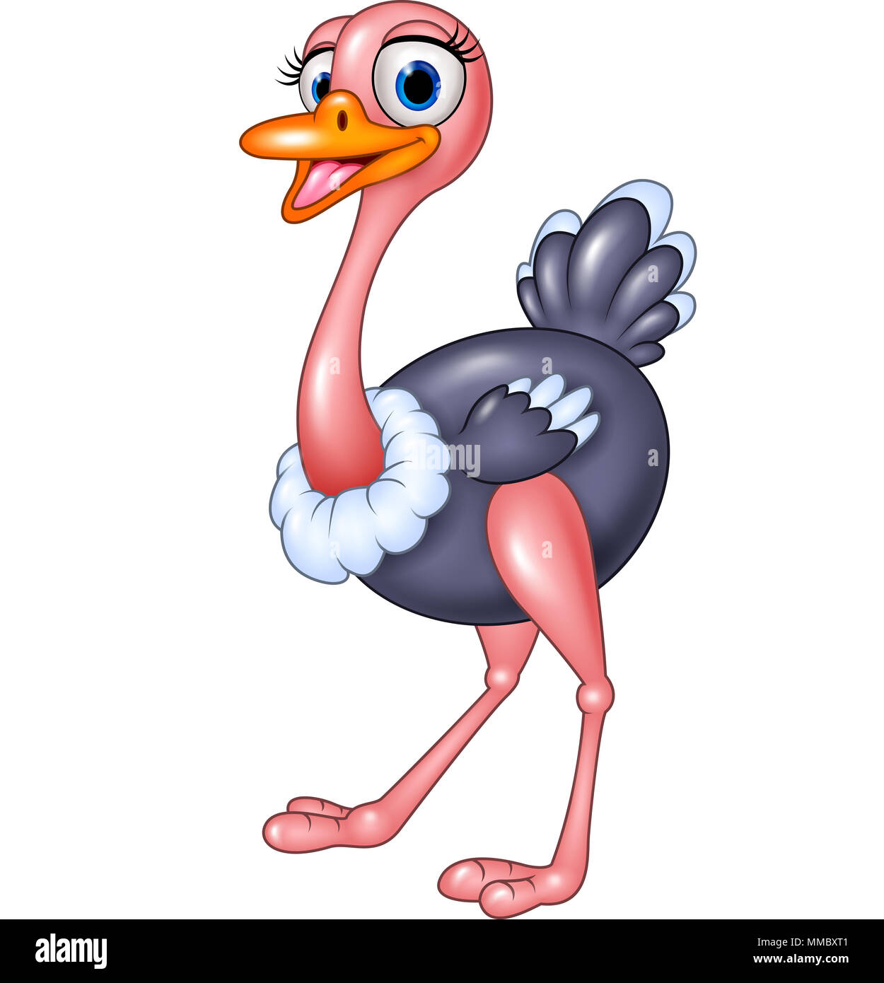 Carino ponendo struzzo isolati su sfondo bianco Foto Stock