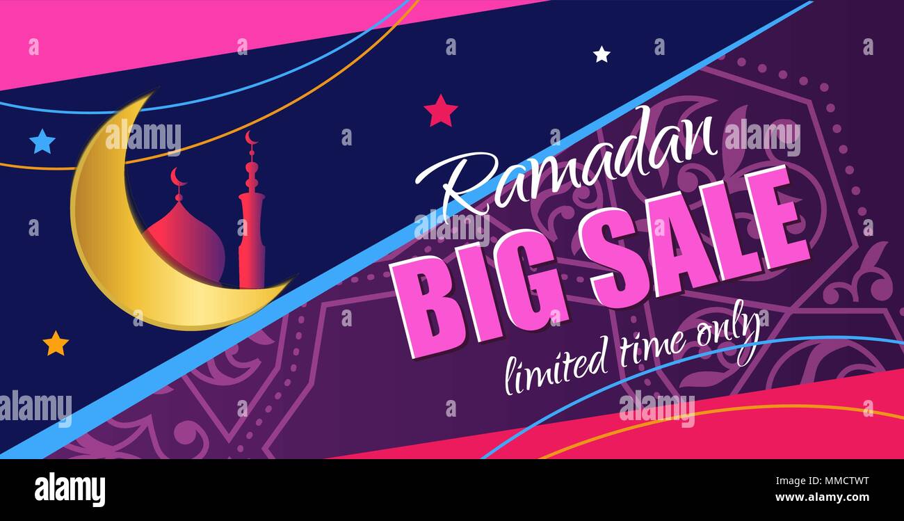Il Ramadan grande vendita. Il design verticale banner web con la splendida isola di Cherso Illustrazione Vettoriale