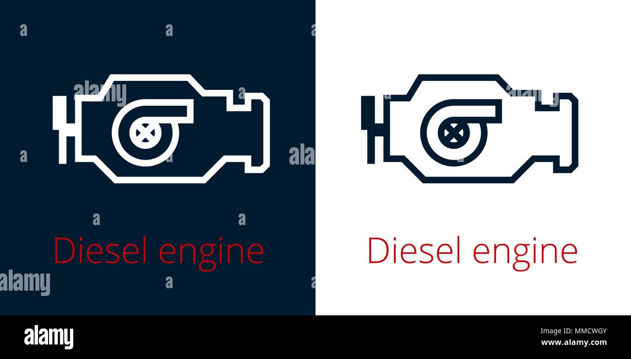 Motore diesel con turbocompressore a controllare il motore auto motor vector icon set Illustrazione Vettoriale