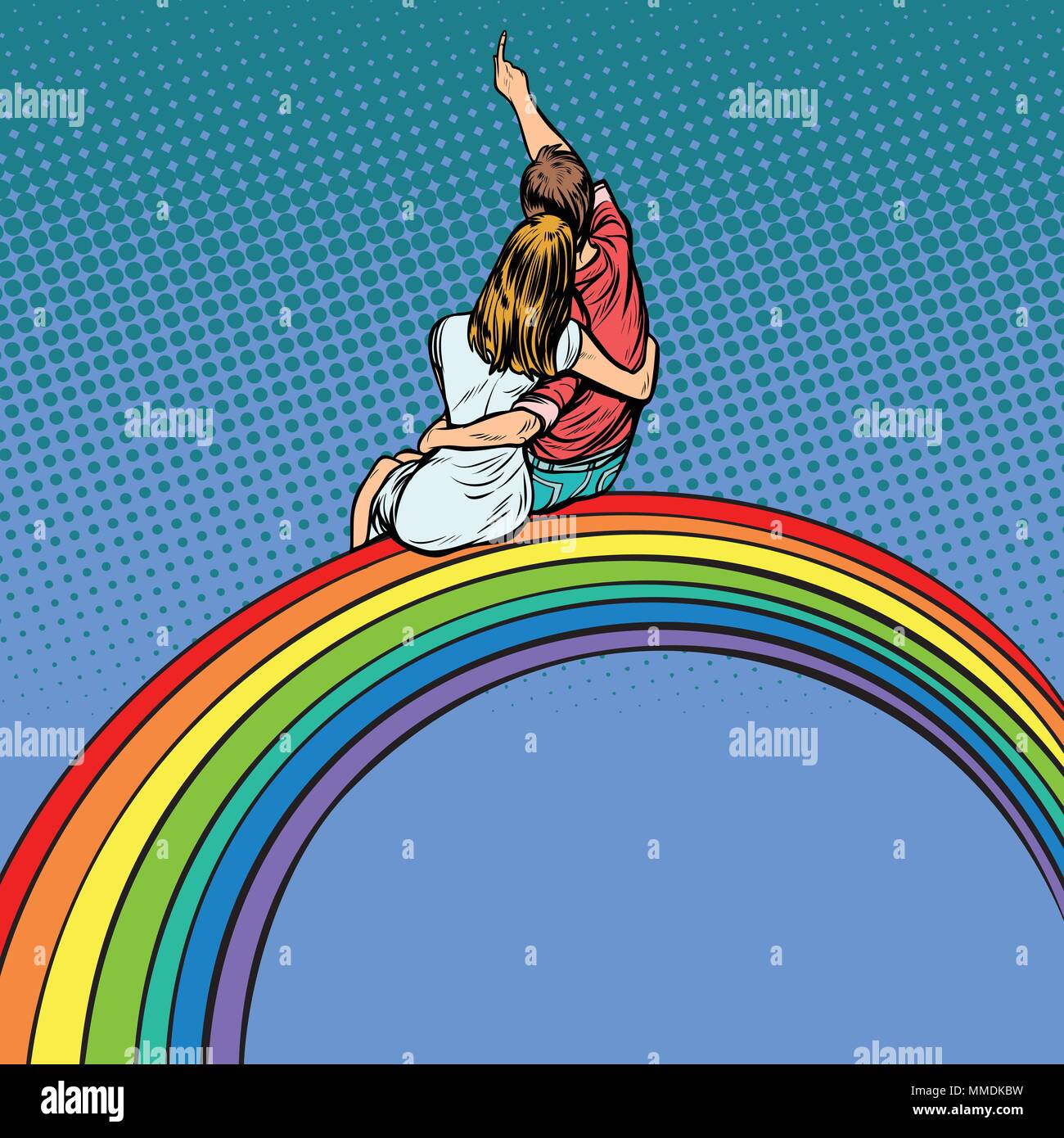 Amare gli uomini e le donne, giovane su rainbow Illustrazione Vettoriale