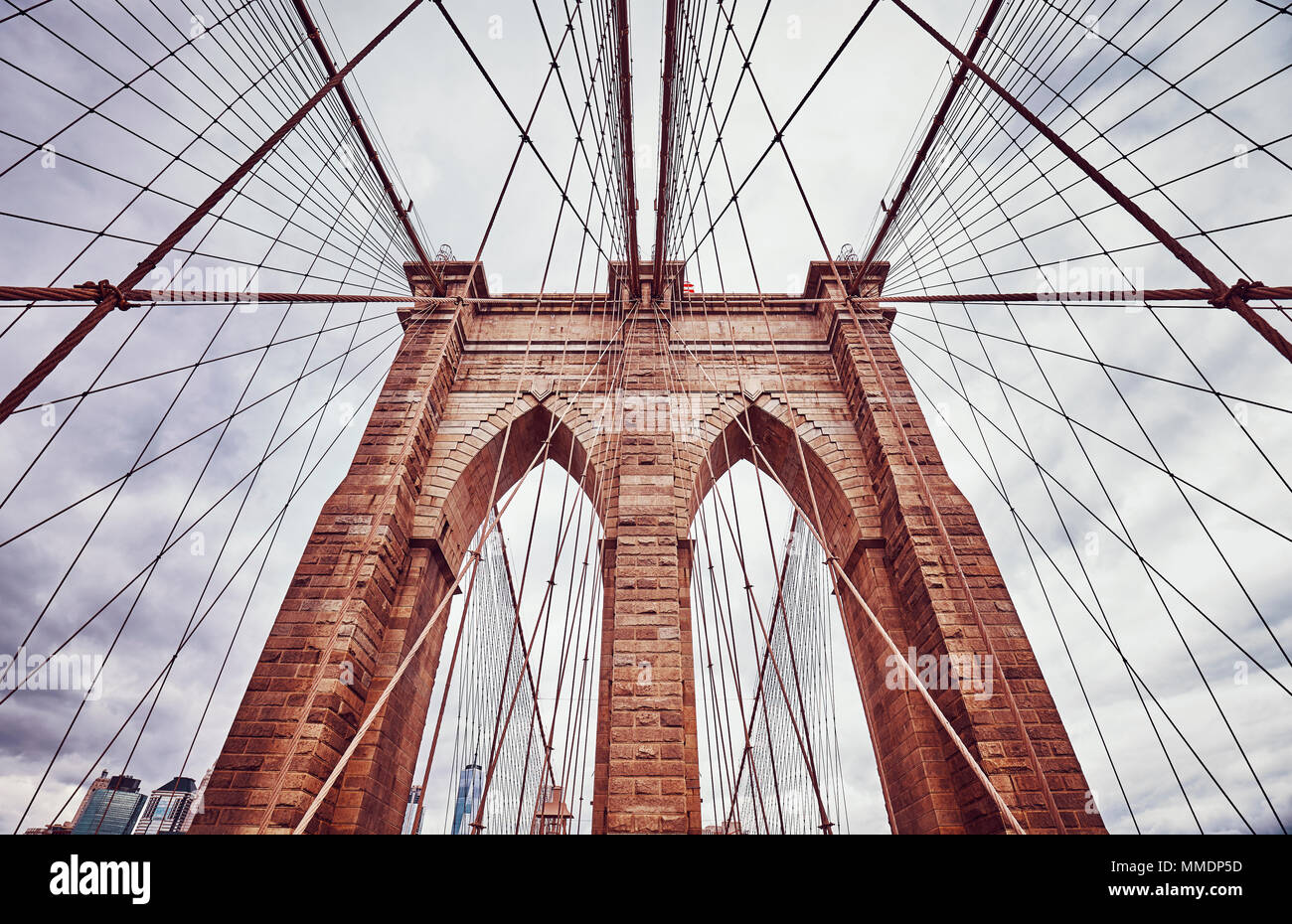 Vintage tonica foto del Ponte di Brooklyn, New York City, Stati Uniti d'America. Foto Stock
