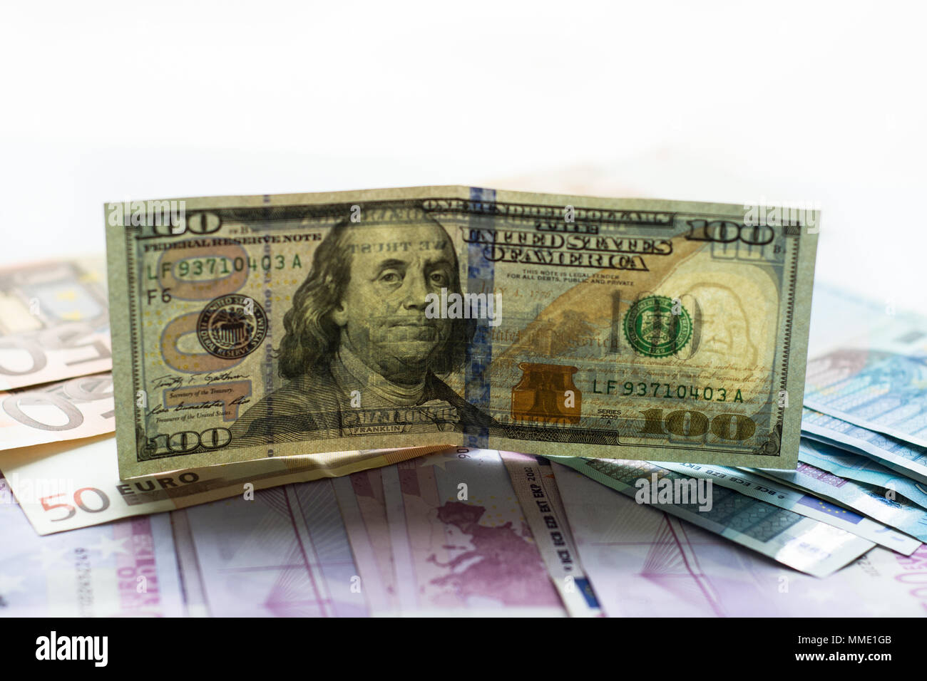 Americani e Euro la moneta cartacea Foto Stock