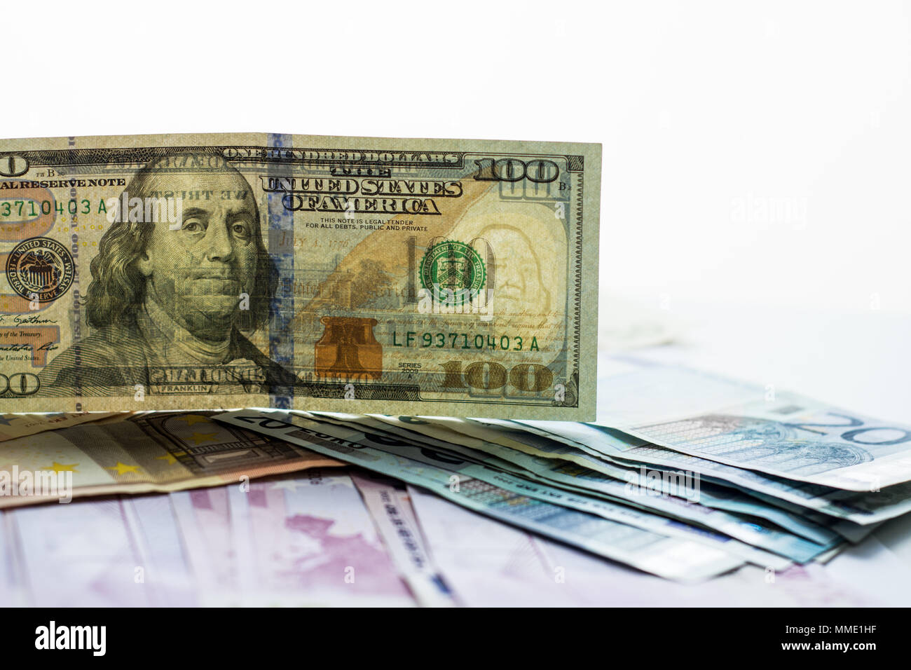 Americani e Euro la moneta cartacea Foto Stock