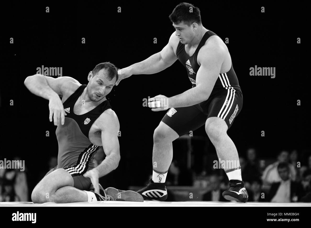 Uomini Greco Romano, Wrestling fila il programma del concorso durante il London prepara Olympic 2012 Evento di prova presso l'ExCel Arena, London 10 Dicembre 2011 Foto Stock